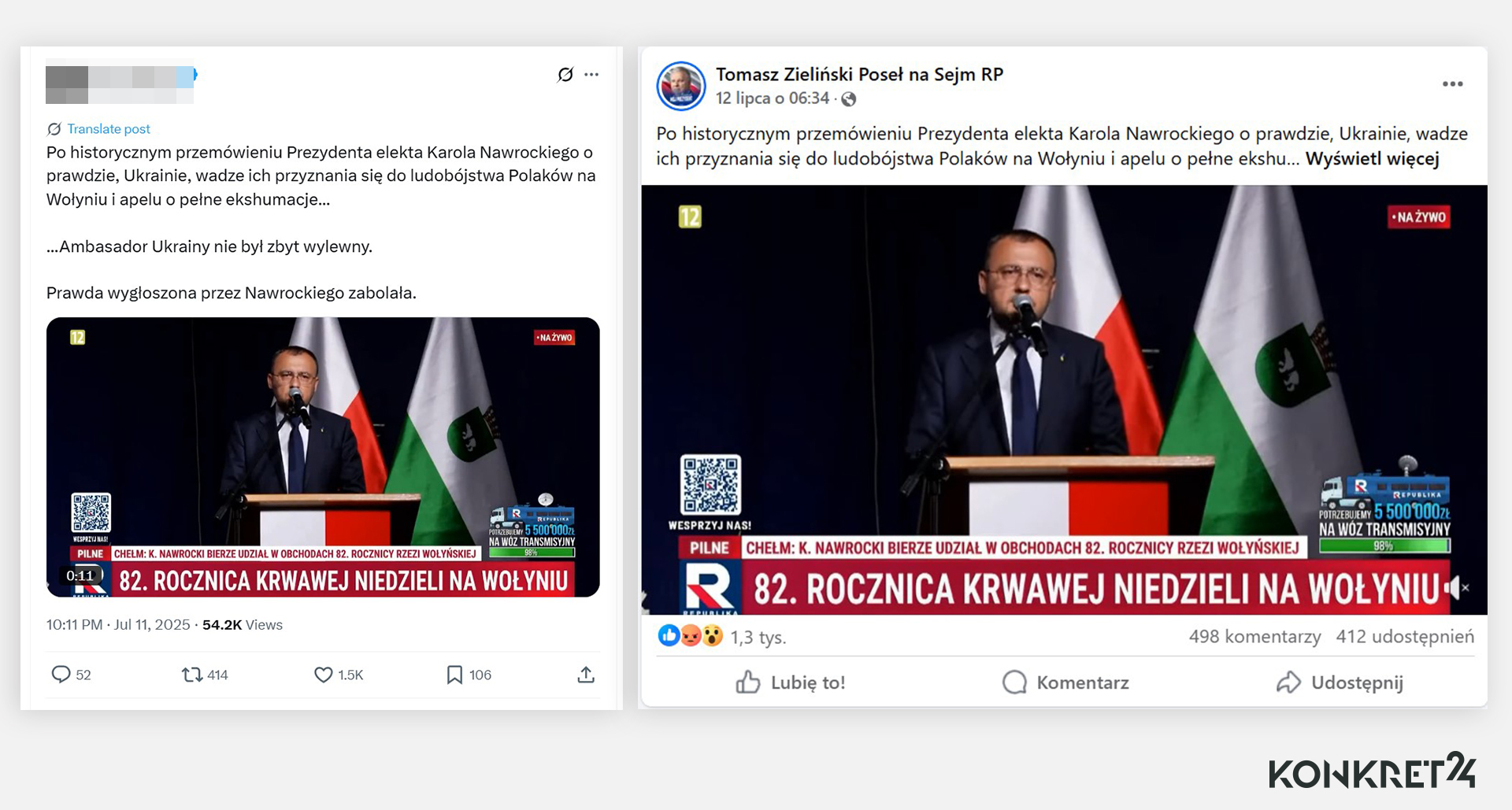 Inne manipulacyjne wpisy o przemówieniu ukraińskiego ambasadora