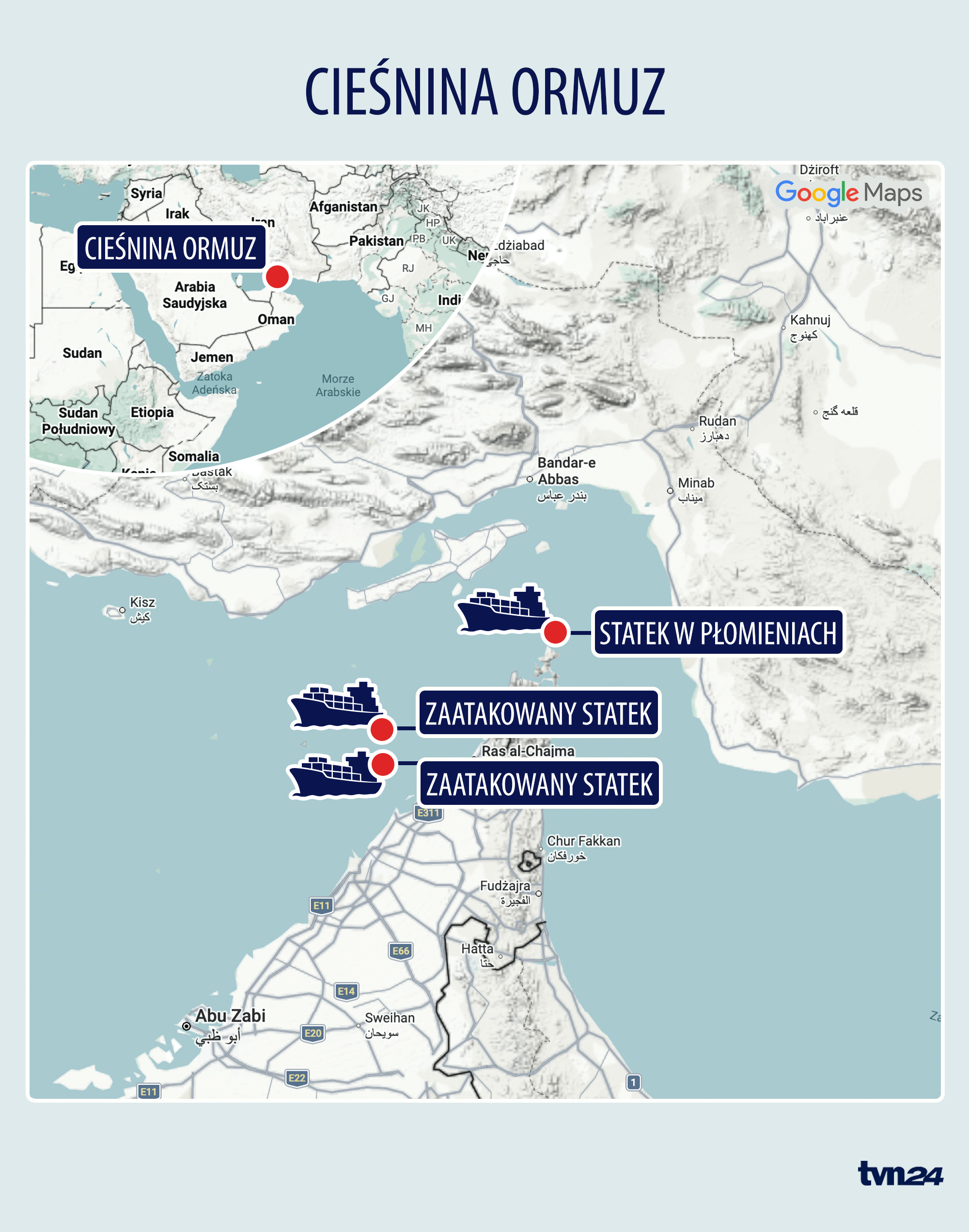Trzy statki zaatakowane w środę w Cieśninie Ormuz