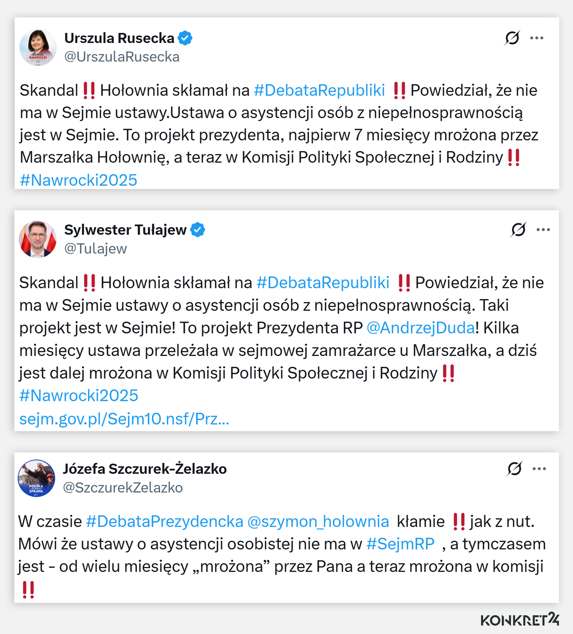 Na słowa Hołowni zareagowali parlamentarzyści PiS pisząc, że w Sejmie już jest prezydencki projekt o asystencji