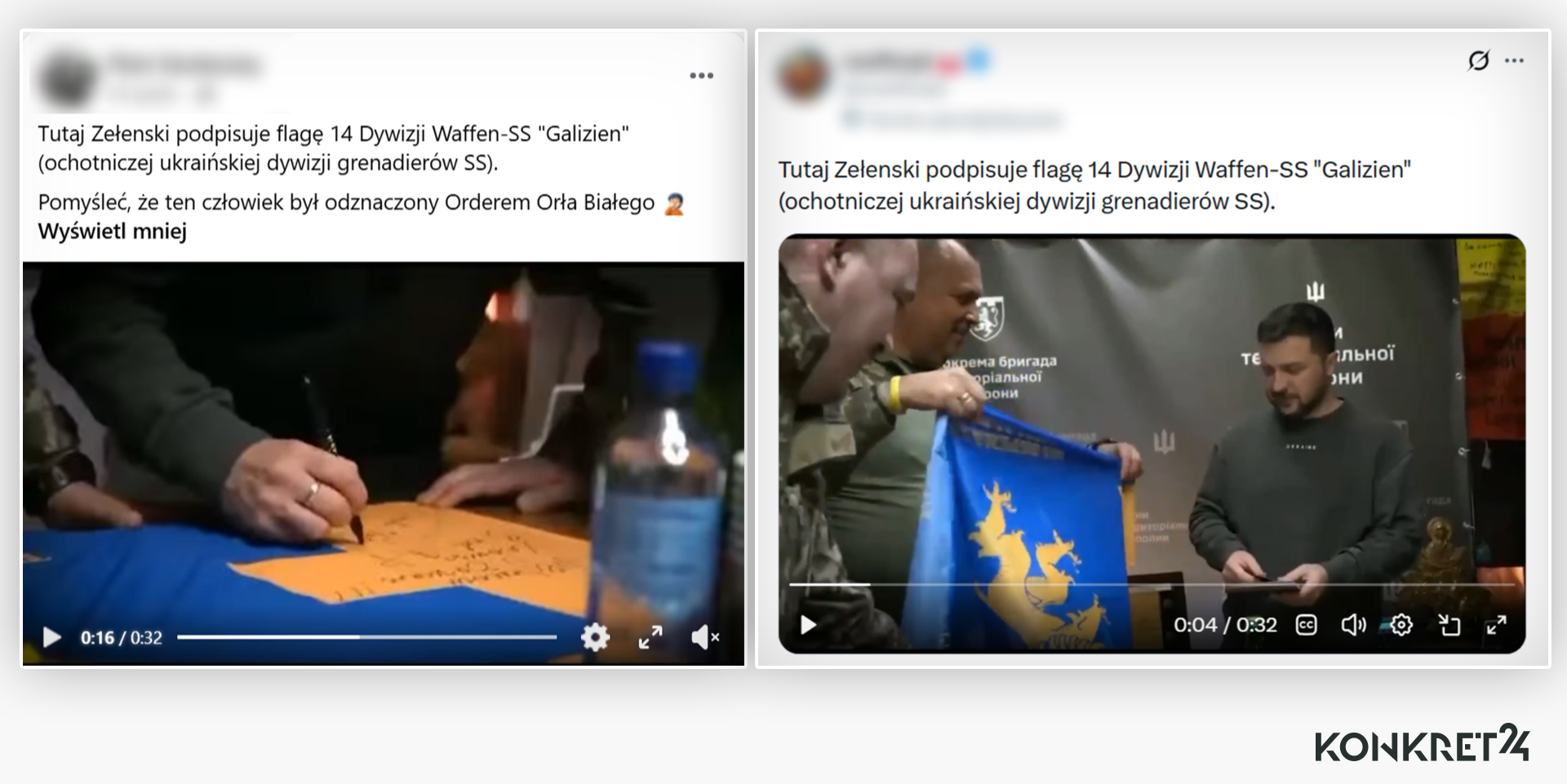 Według fałszywego przekazu Zełenski miał podpisać flagę jednostki, która mordowała Polaków i Żydów