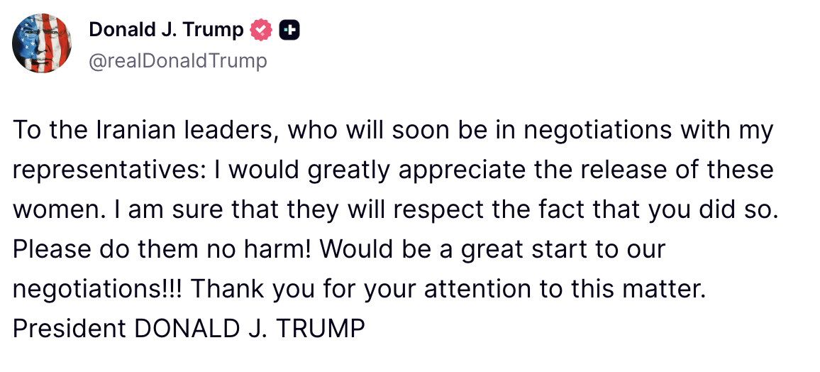 Post na Truth Social Donalda Trumpa 