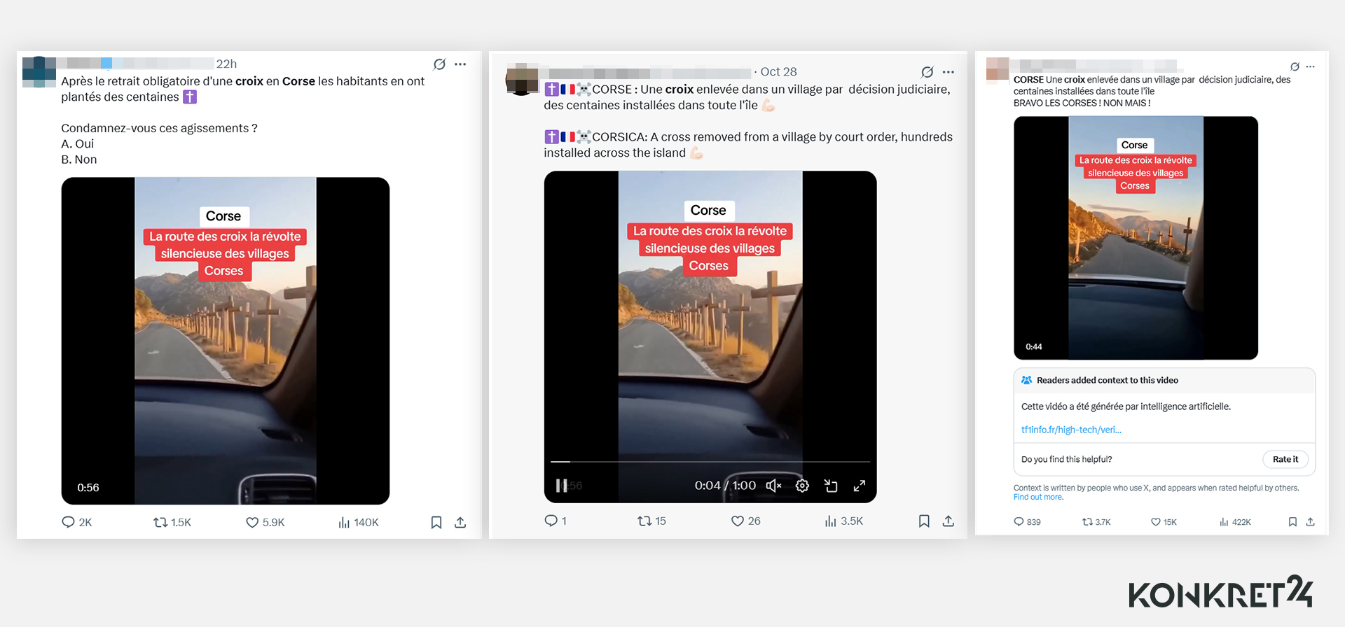 Wielu francuskojęzycznych internautów udostępniało nagranie, również twierdząc, że to droga na Korsyce