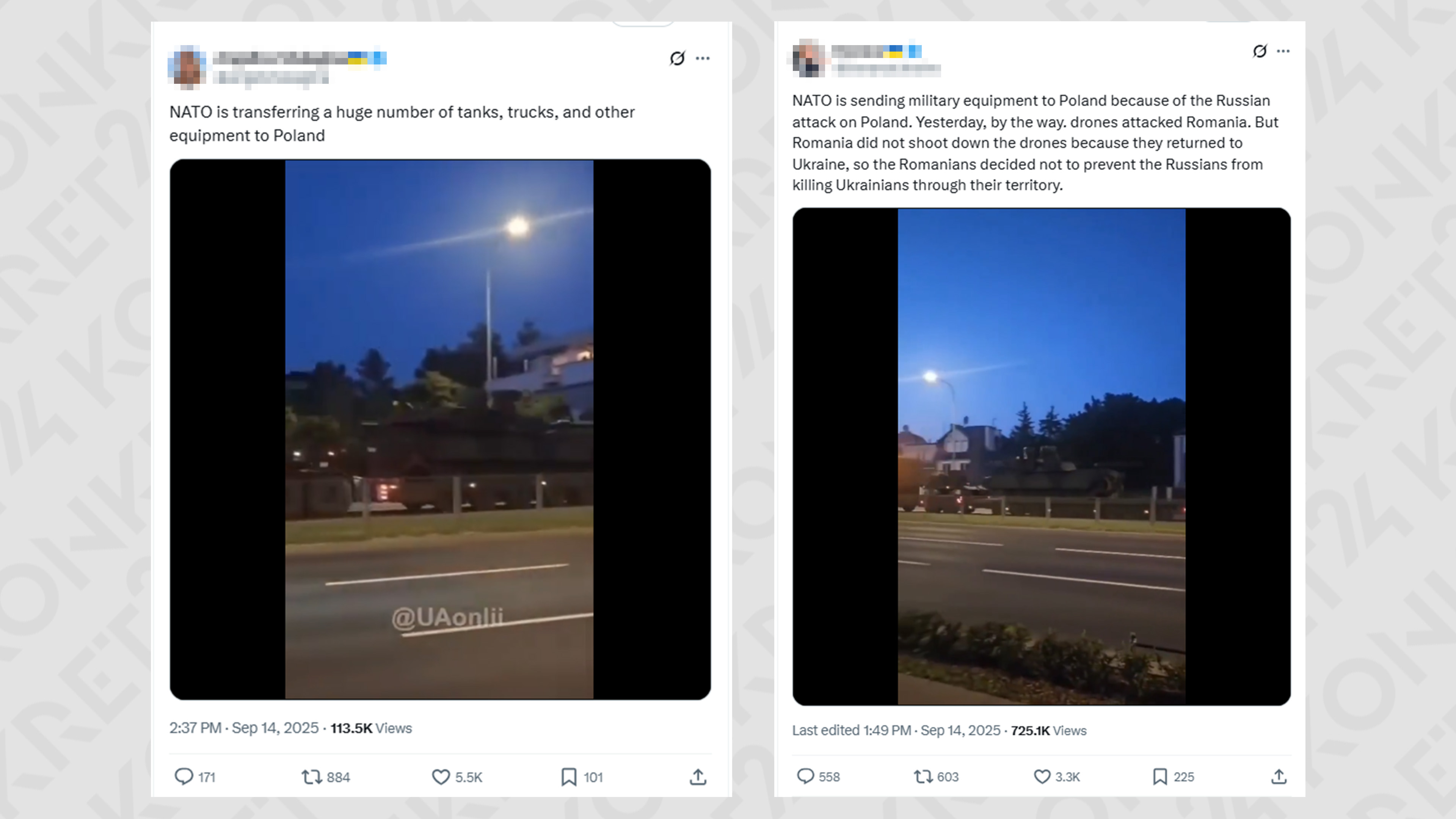 Według internautów nagranie rzekomo przedstawia wysłany do Polski sprzęt wojskowy NATO. To nieprawda 