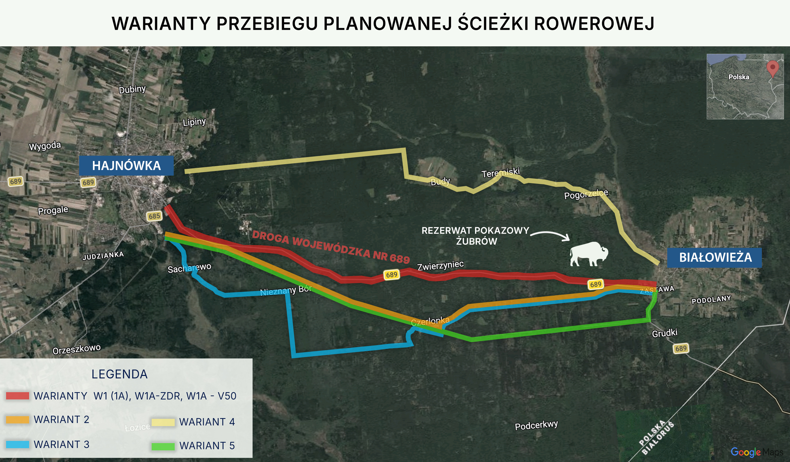 Warianty przebiegu planowanej ścieżki rowerowej