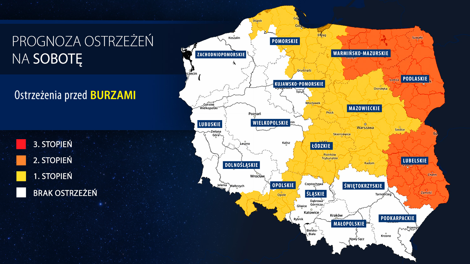 Prognoza ostrzeżeń na sobotę