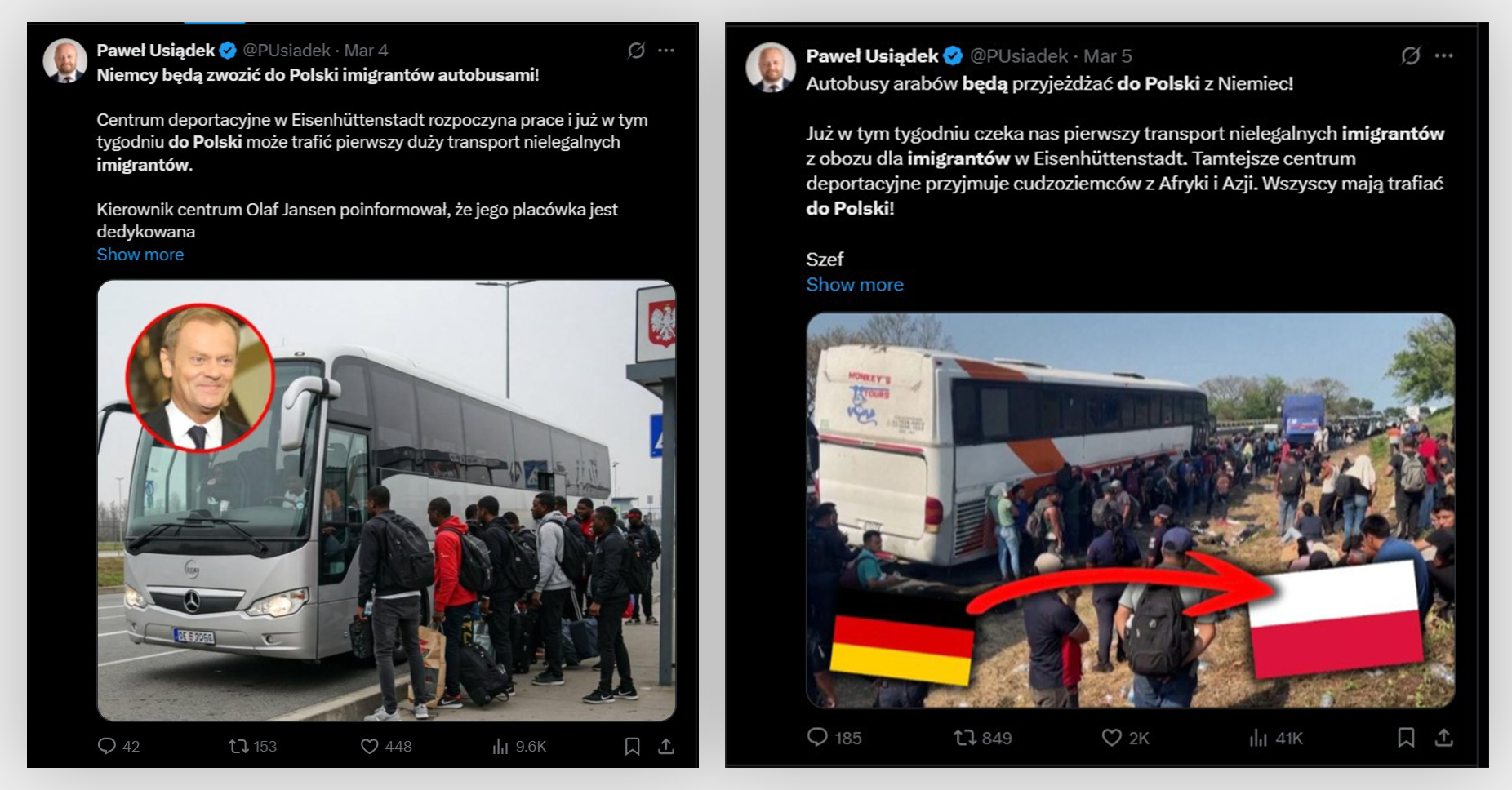 O rzekomym transporcie migrantów autobusami informował polityk Konfederacji