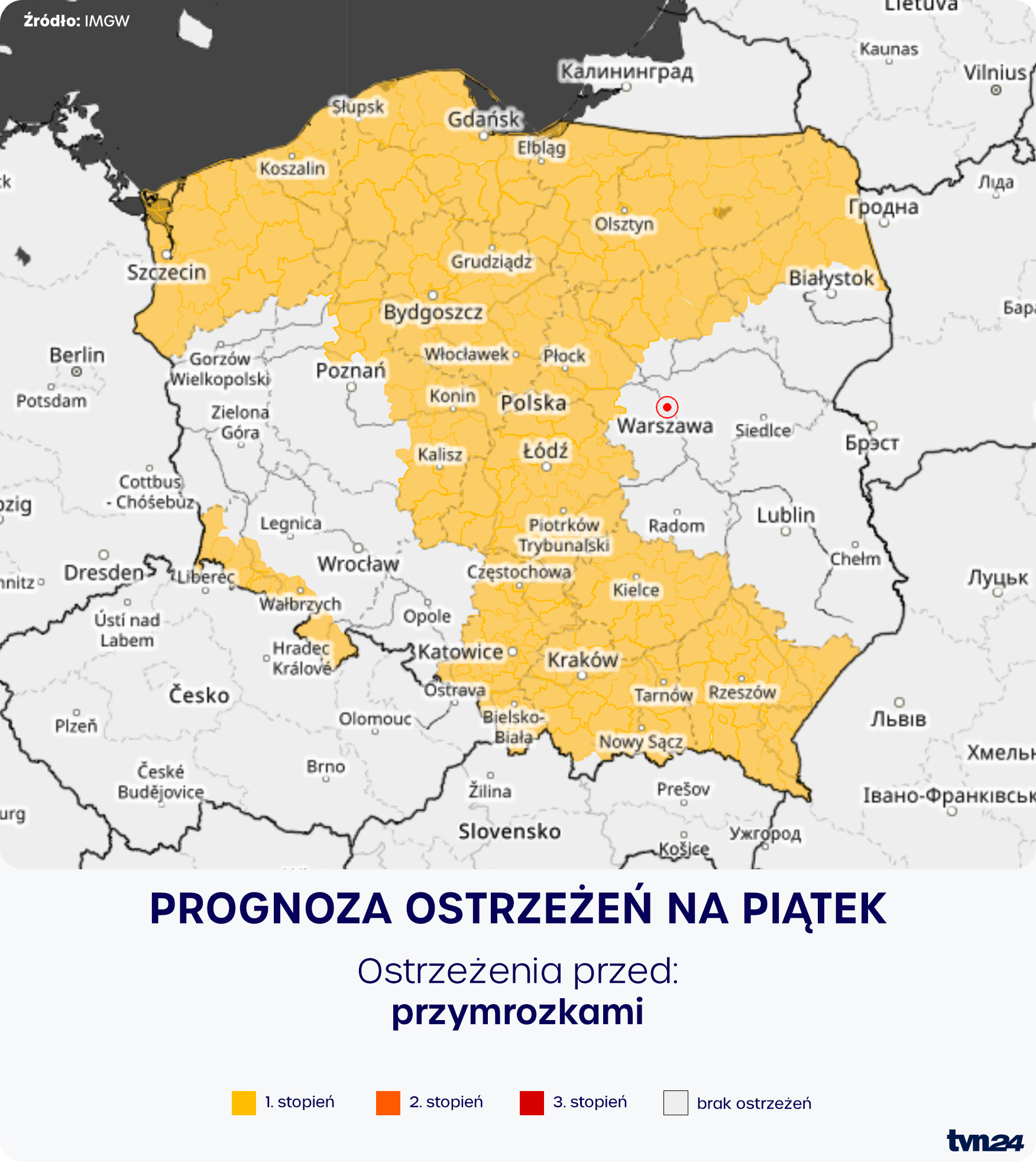 Prognoza zagrożeń IMGW na piątek