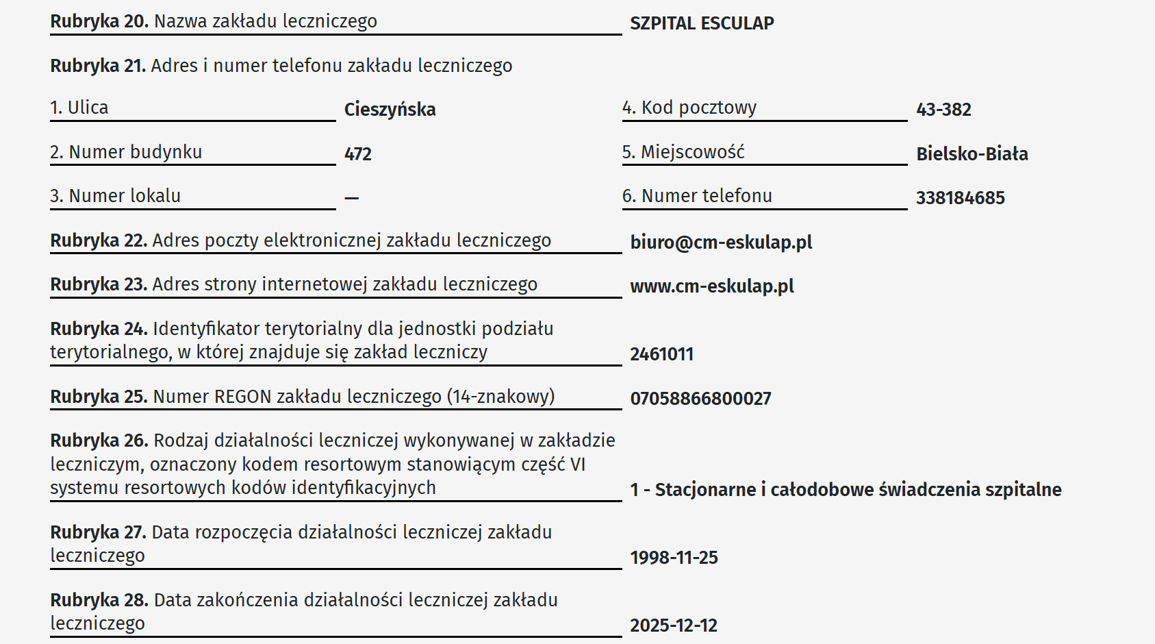 Wpis w rejestrze podmiotów wykonujących działalność leczniczą
