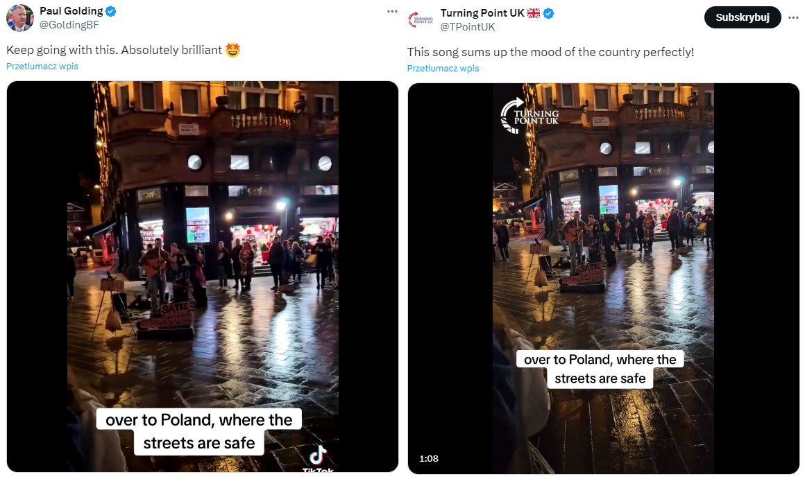 Wprowadzające w błąd posty w serwisie X publikowane przez przedstawicieli brytyjskiej prawicy. 