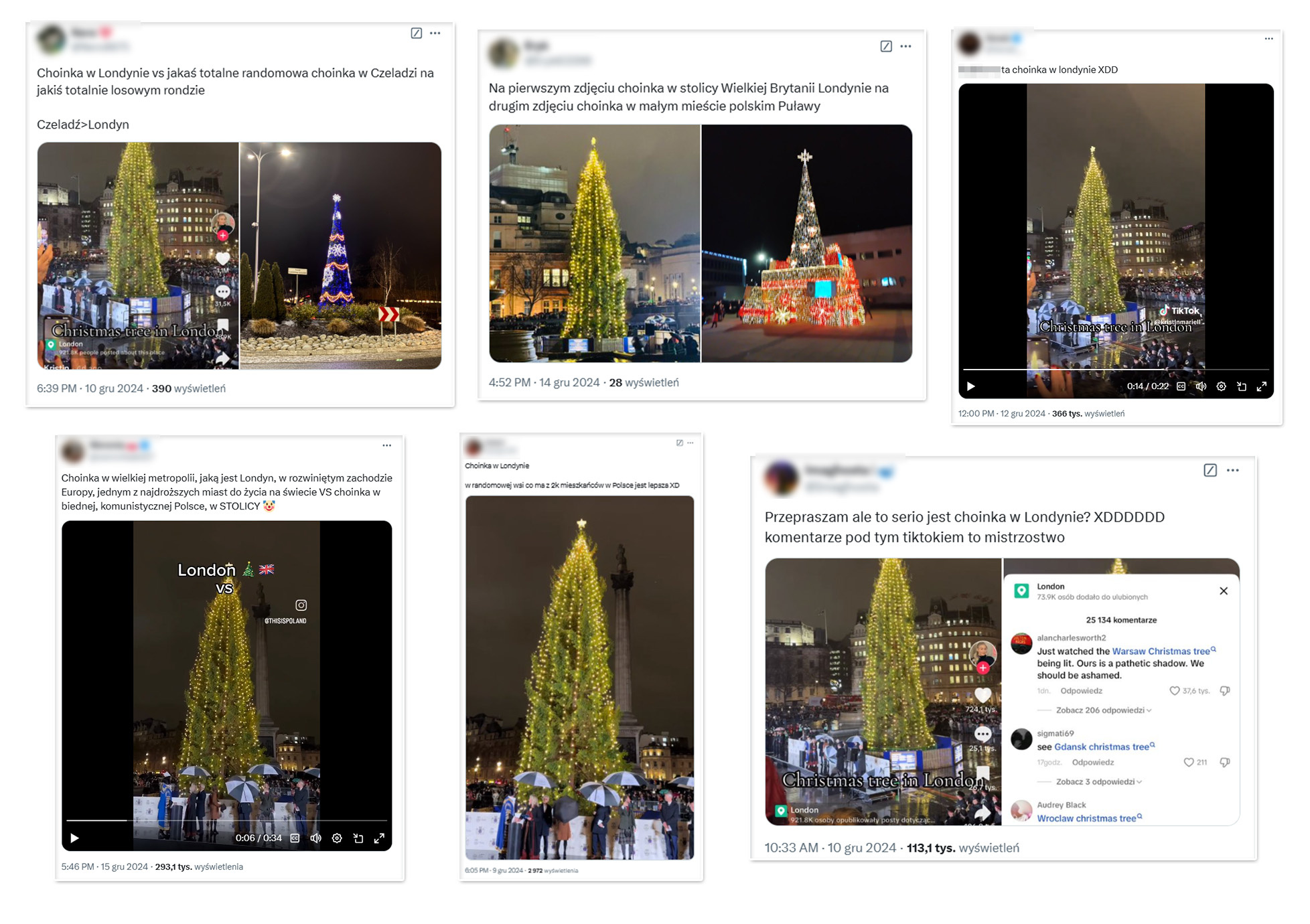 Polscy internauci krytykowali choinkę w Londynie, często błędnie podając powód takiego jej wyglądu 