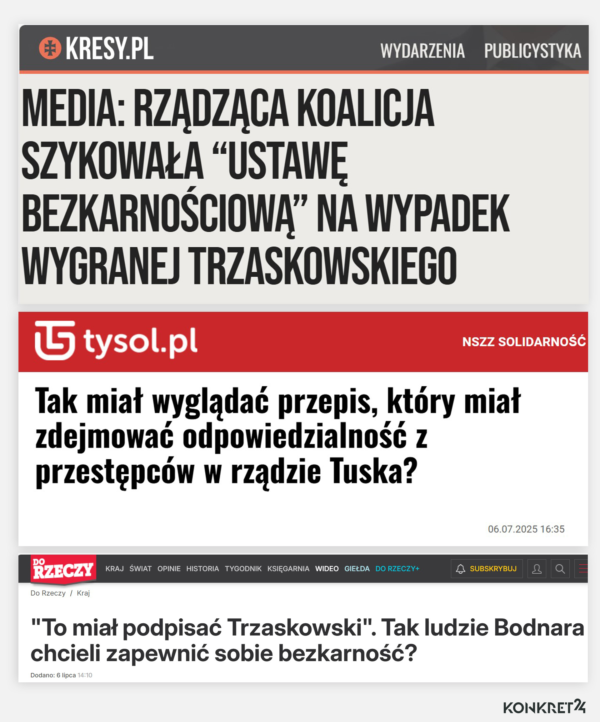 Narrację o "ustawie bezkarnościowej" podchwyciły prawicowe serwisy