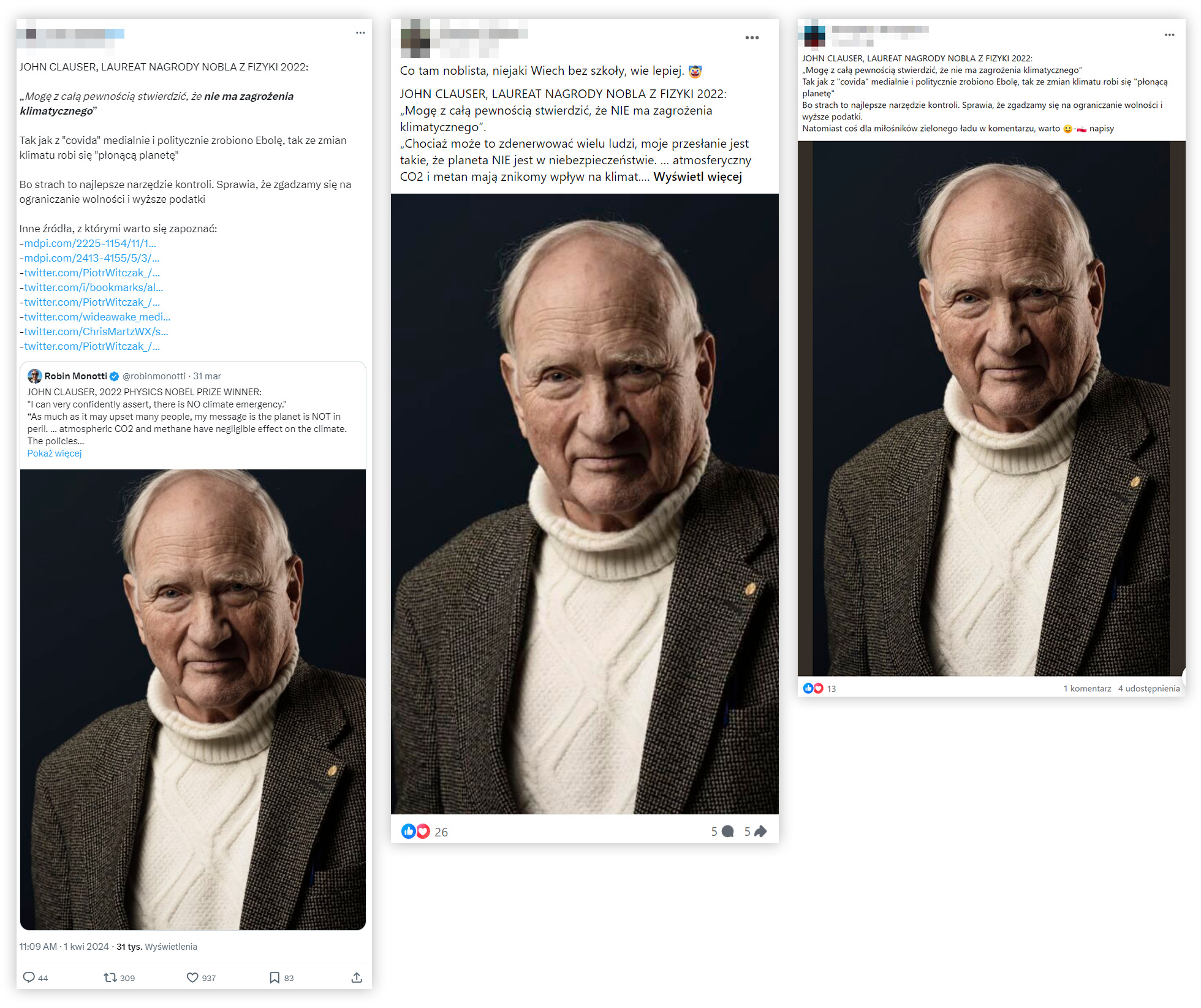 Internauci nagłaśniają fałszywy przekaz noblisty, że "nie ma zagrożenia klimatycznego"