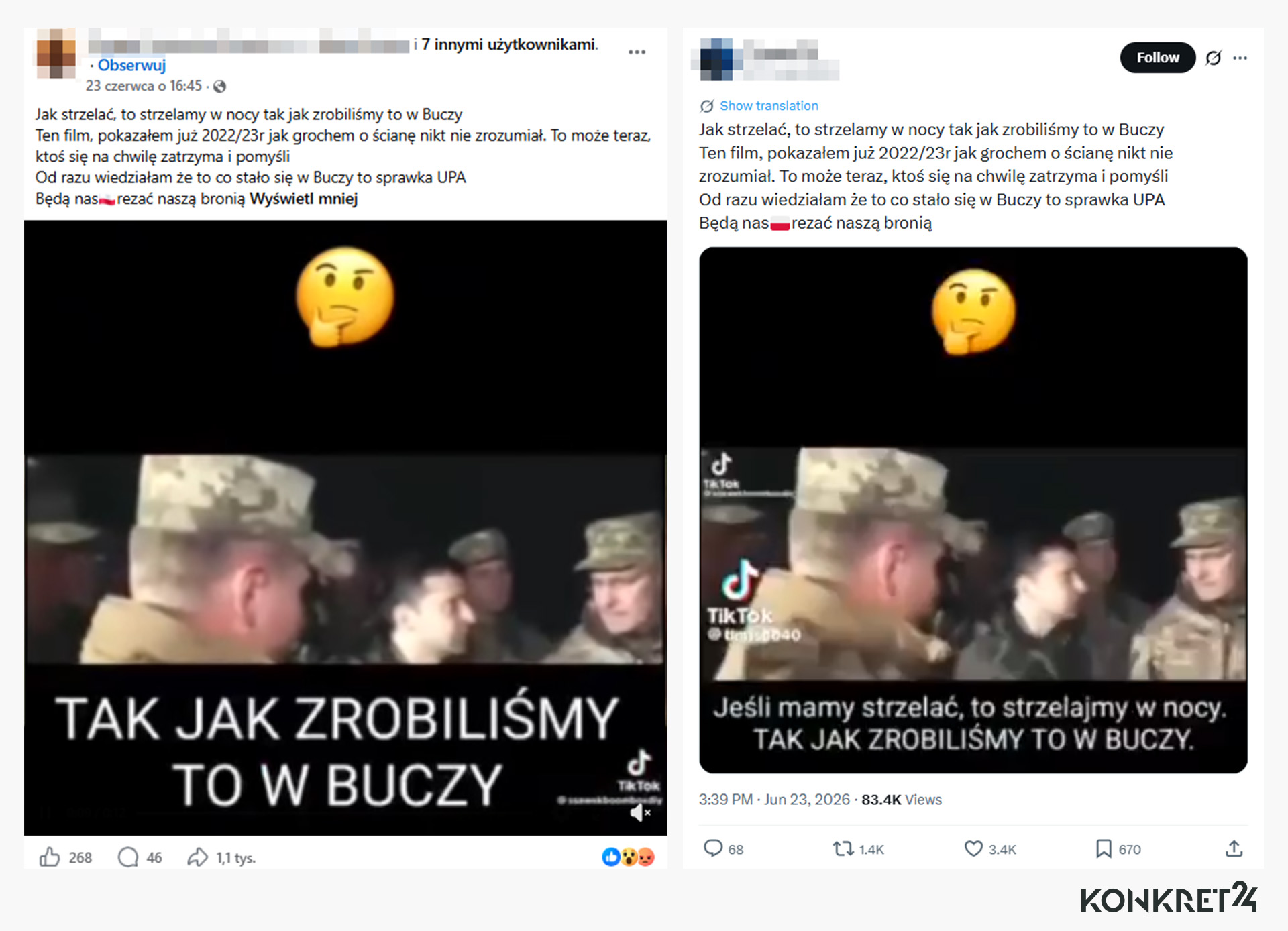 Internauci rozpowszechniają wideo, na którym Zełenski miał przyznać, że za masakrę w Buczy odpowiadają Ukraińcy