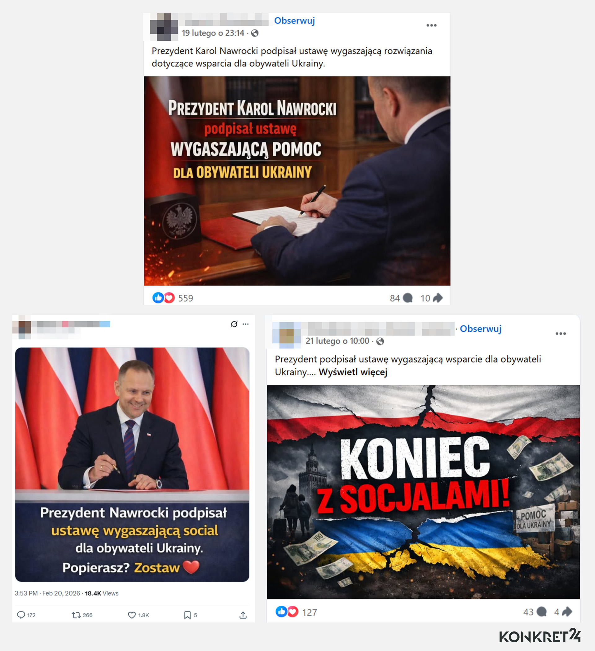 Informację o ustawie znoszącej pomoc dla obywateli Ukrainy rozpowszechniali także anonimowi internauci