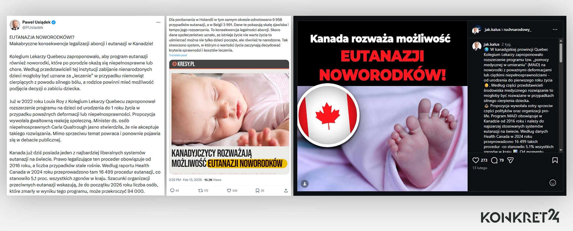 Wpisy działaczy Konfederacji o możliwej eutanazji noworodków w Kanadzie