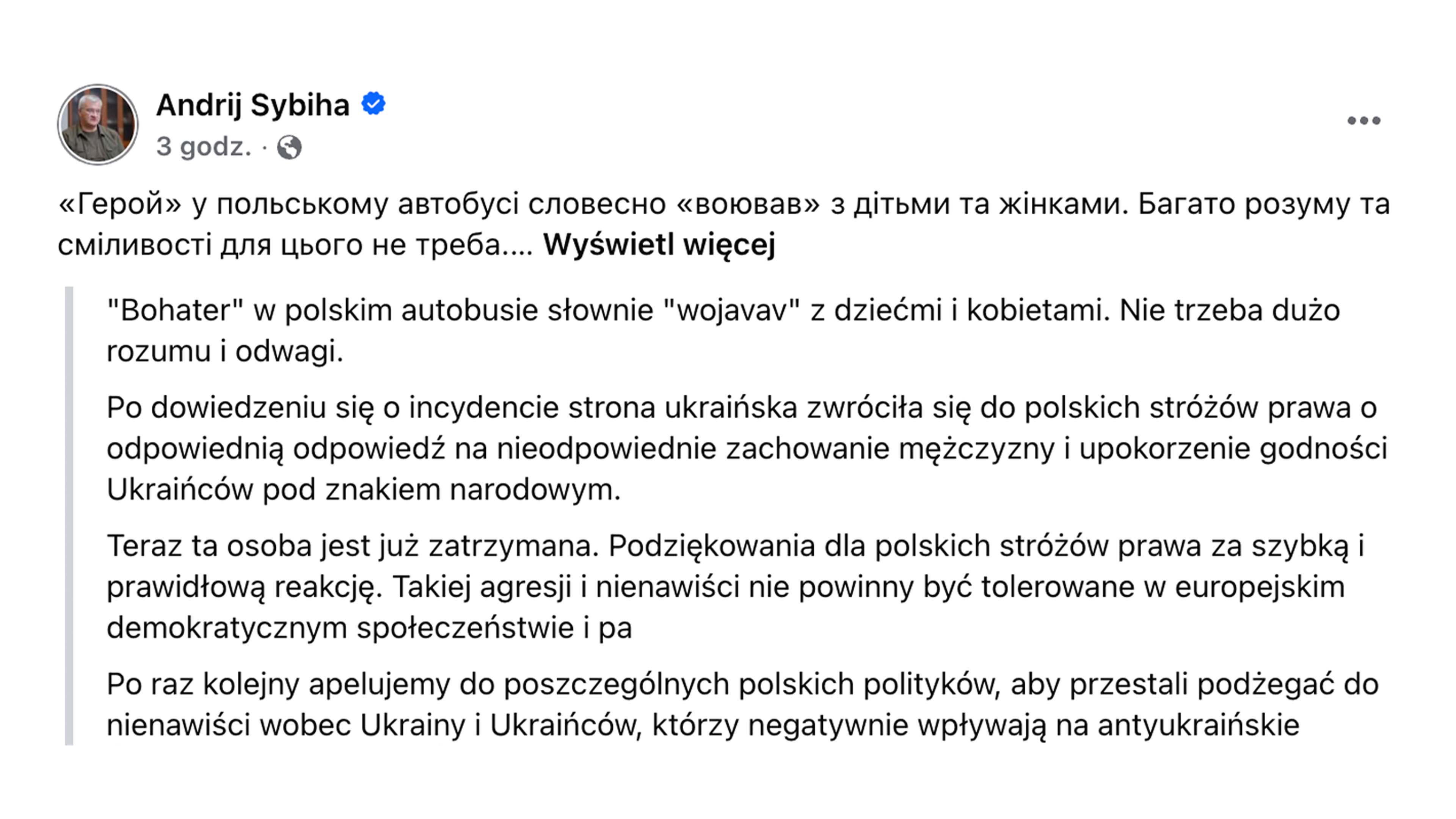 Wpis szefa MSZ Ukrainy na Facebooku