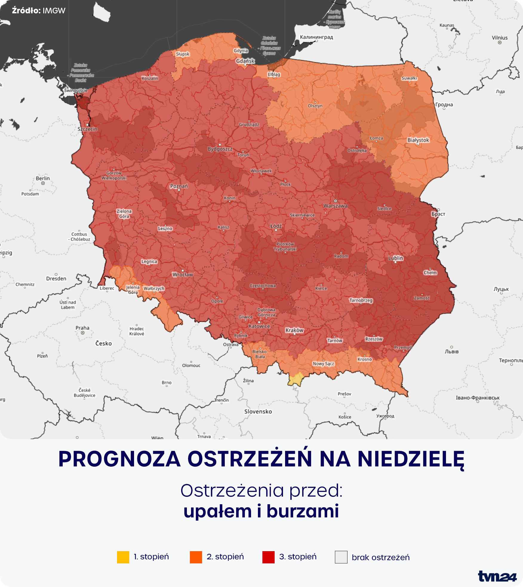 Prognoza zagrożeń IMGW na niedzielę