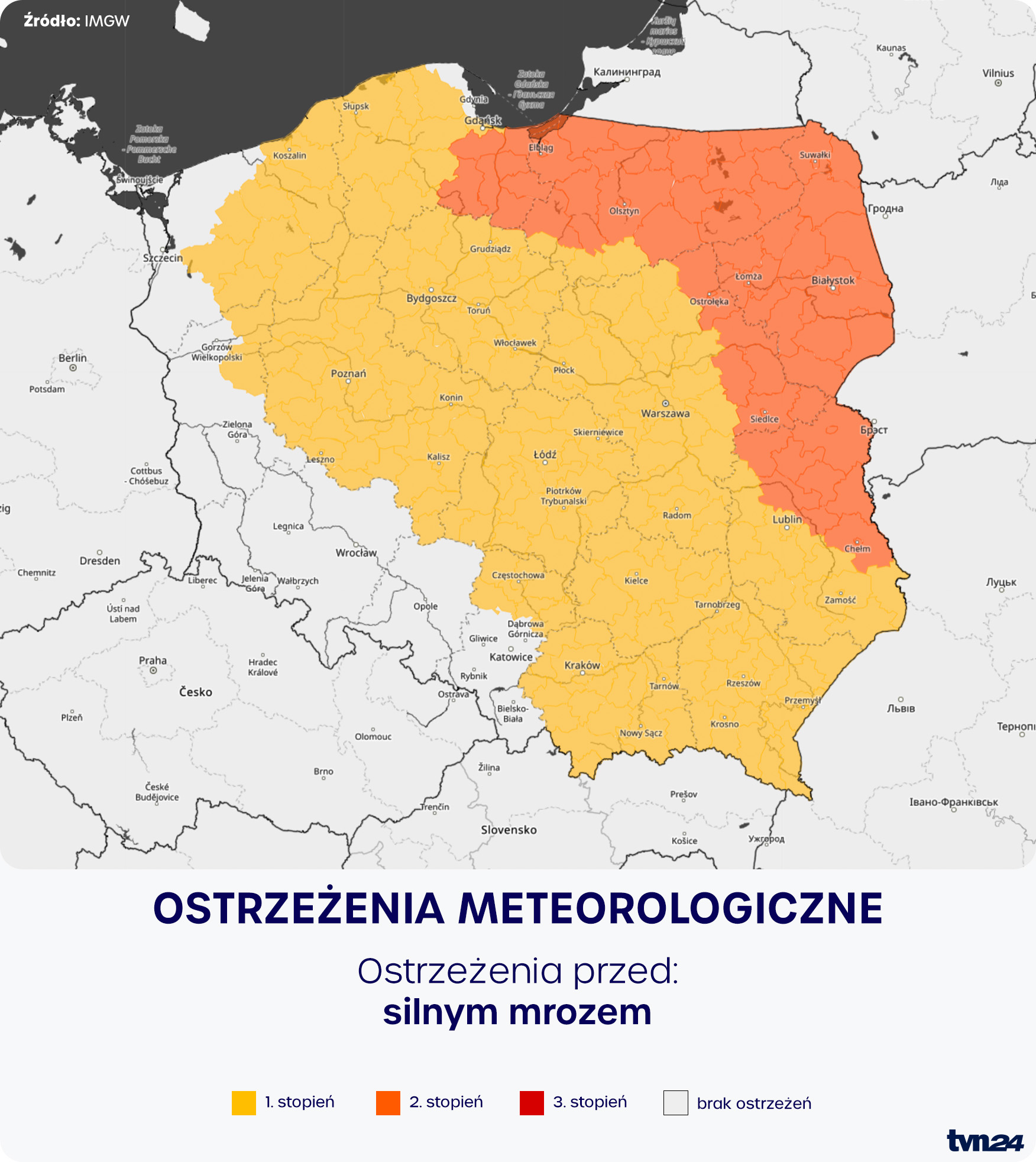 Silny mróz. Ostrzeżenia meteorologiczne IMGW
