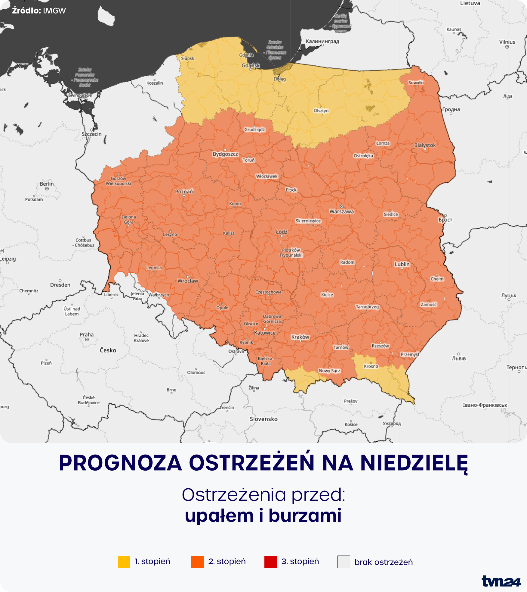 Prognoza ostrzeżeń IMGW na niedzielę
