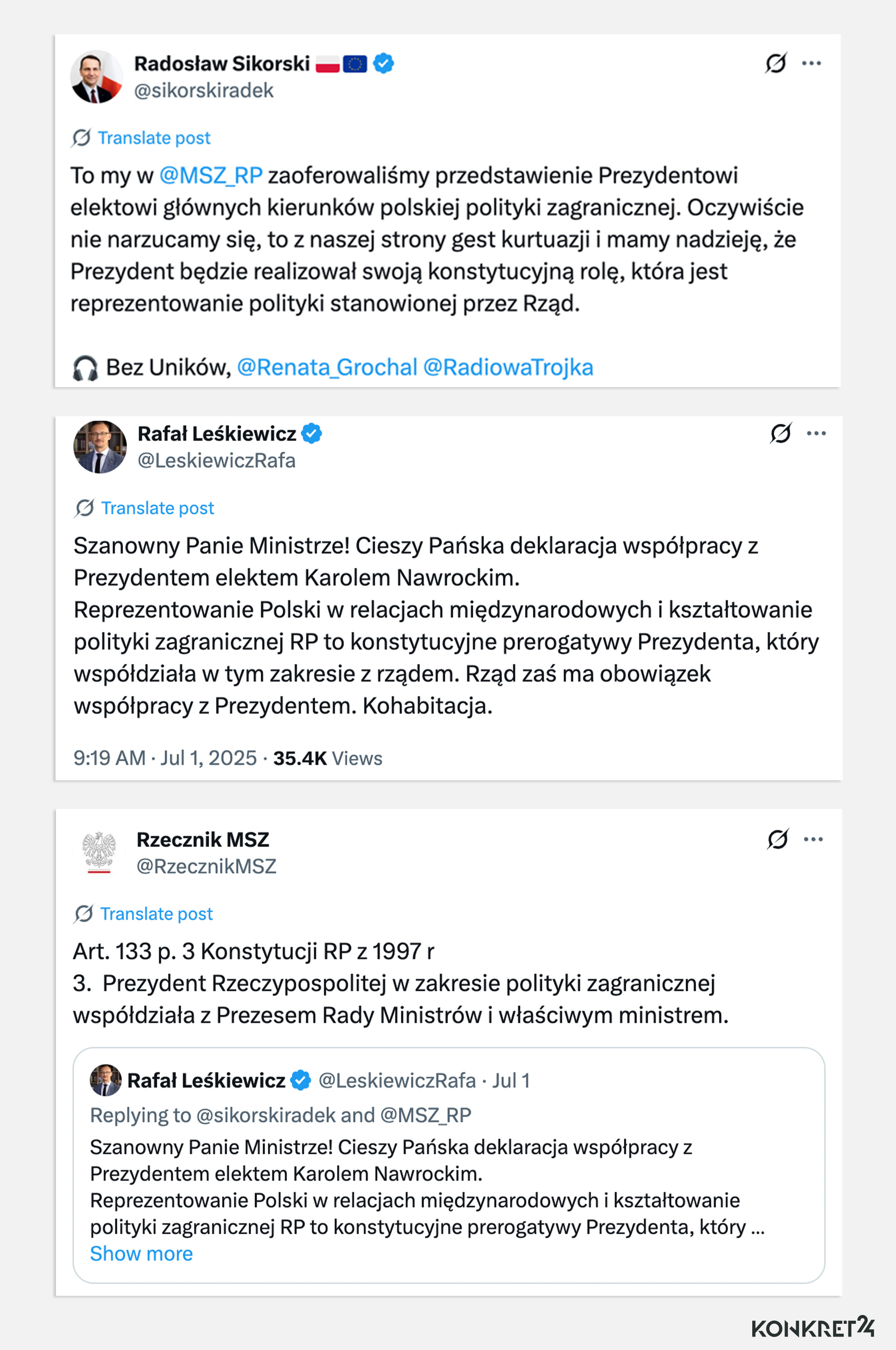 Wymiana komentarzy na temat prowadzenia polityki zagranicznej między MSZ, a rzecznikiem Karola Nawrockiego