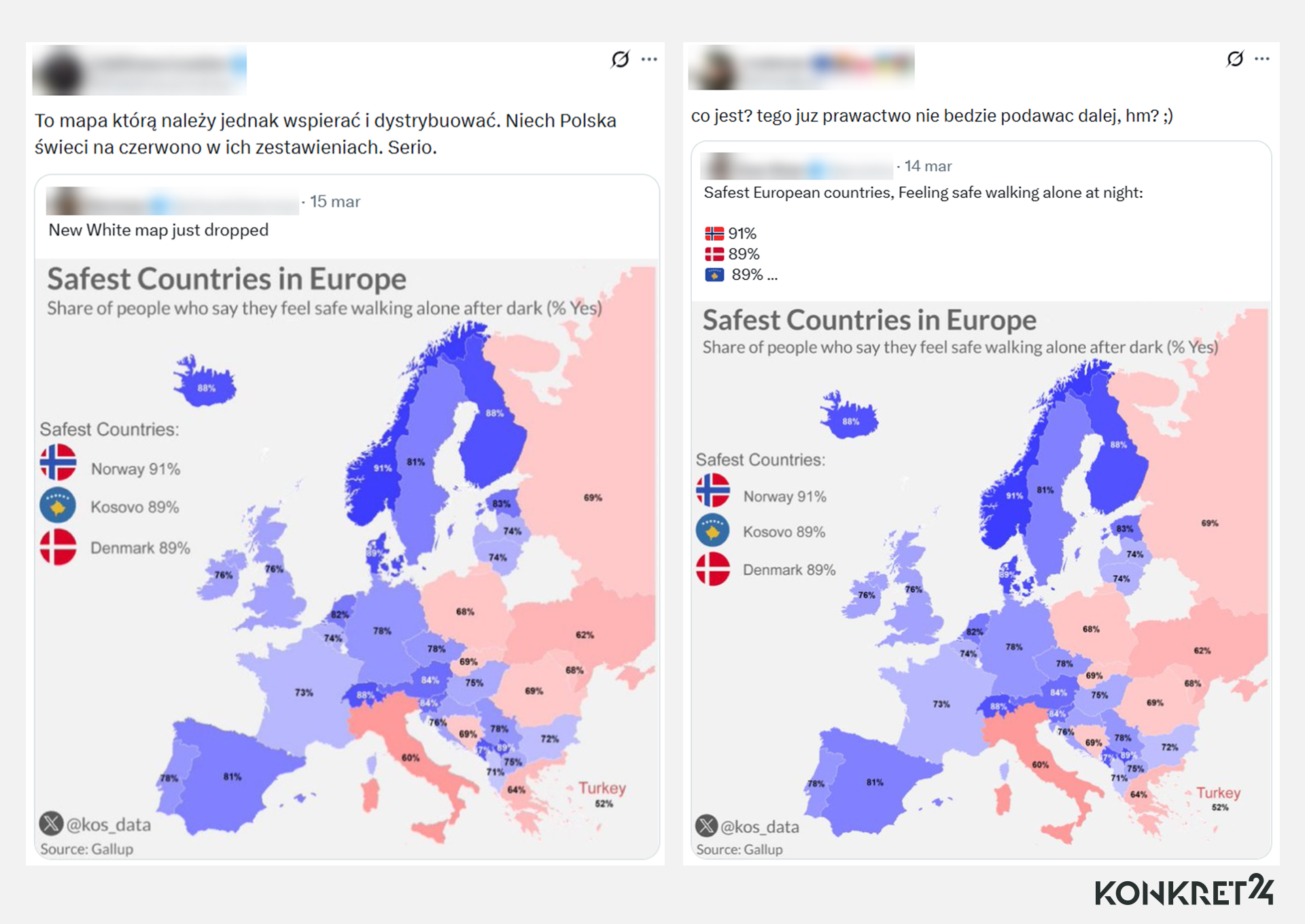 Mapa "najbezpieczniejszych państw w Europie" wywoływała wśród internautów skrajne opinie 
