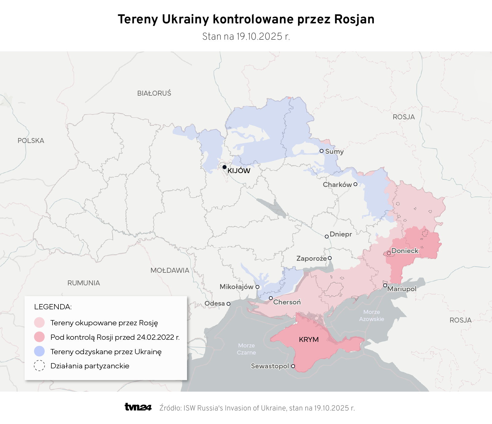 Tereny Ukrainy kontrolowane przez Rosję