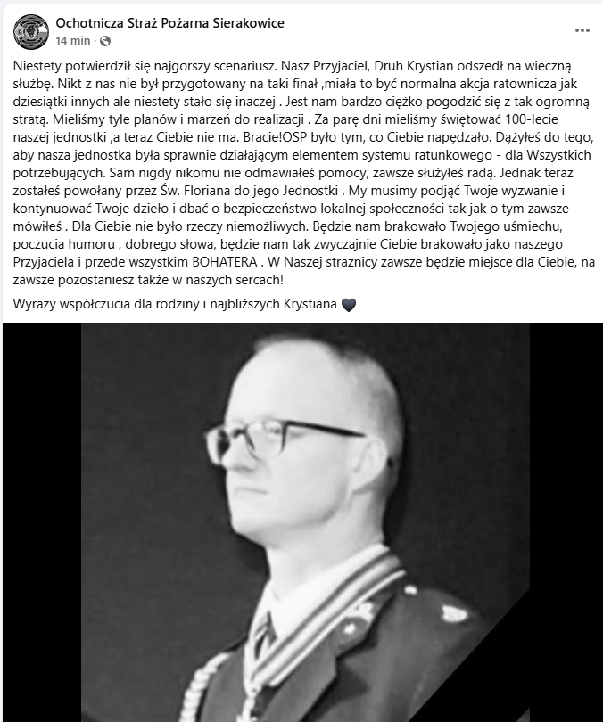 Strażacy z OSP Sierakowice pożegnali tragicznie zmarłego kolegę