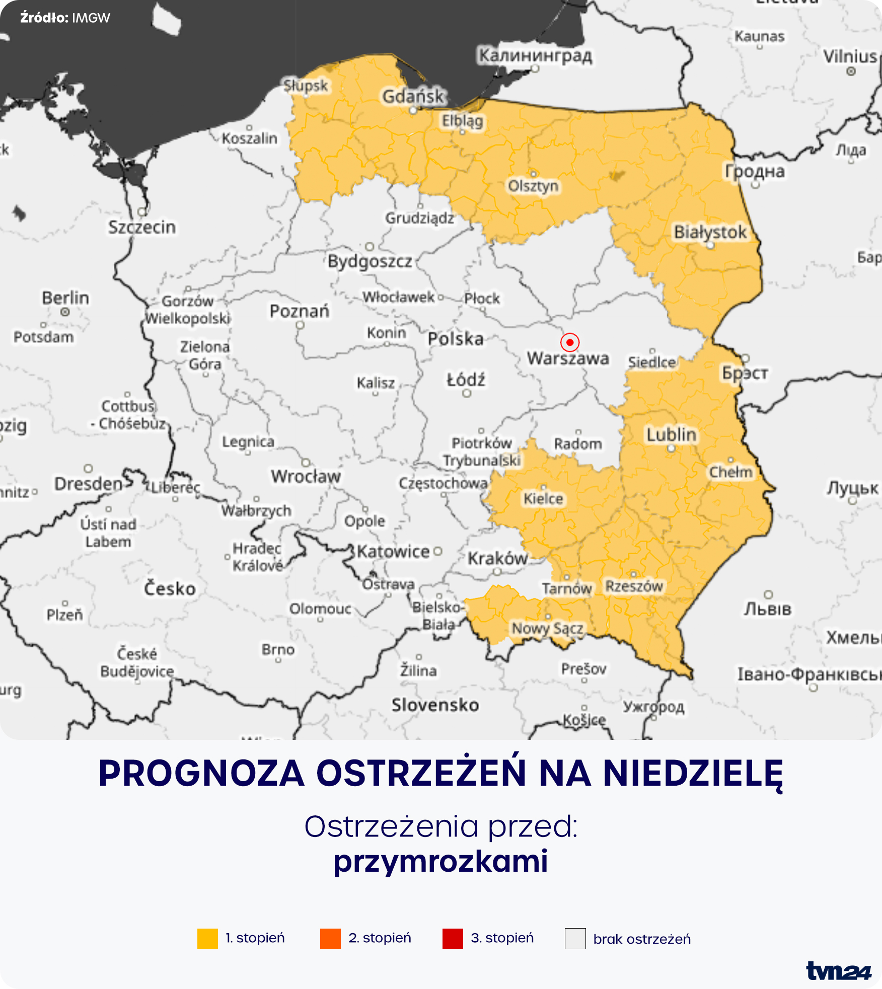 Prognoza zagrożeń IMGW na niedzielę