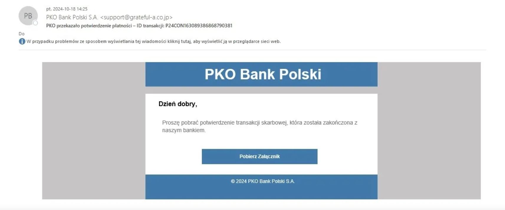 Przykład fałszywej wiadomości