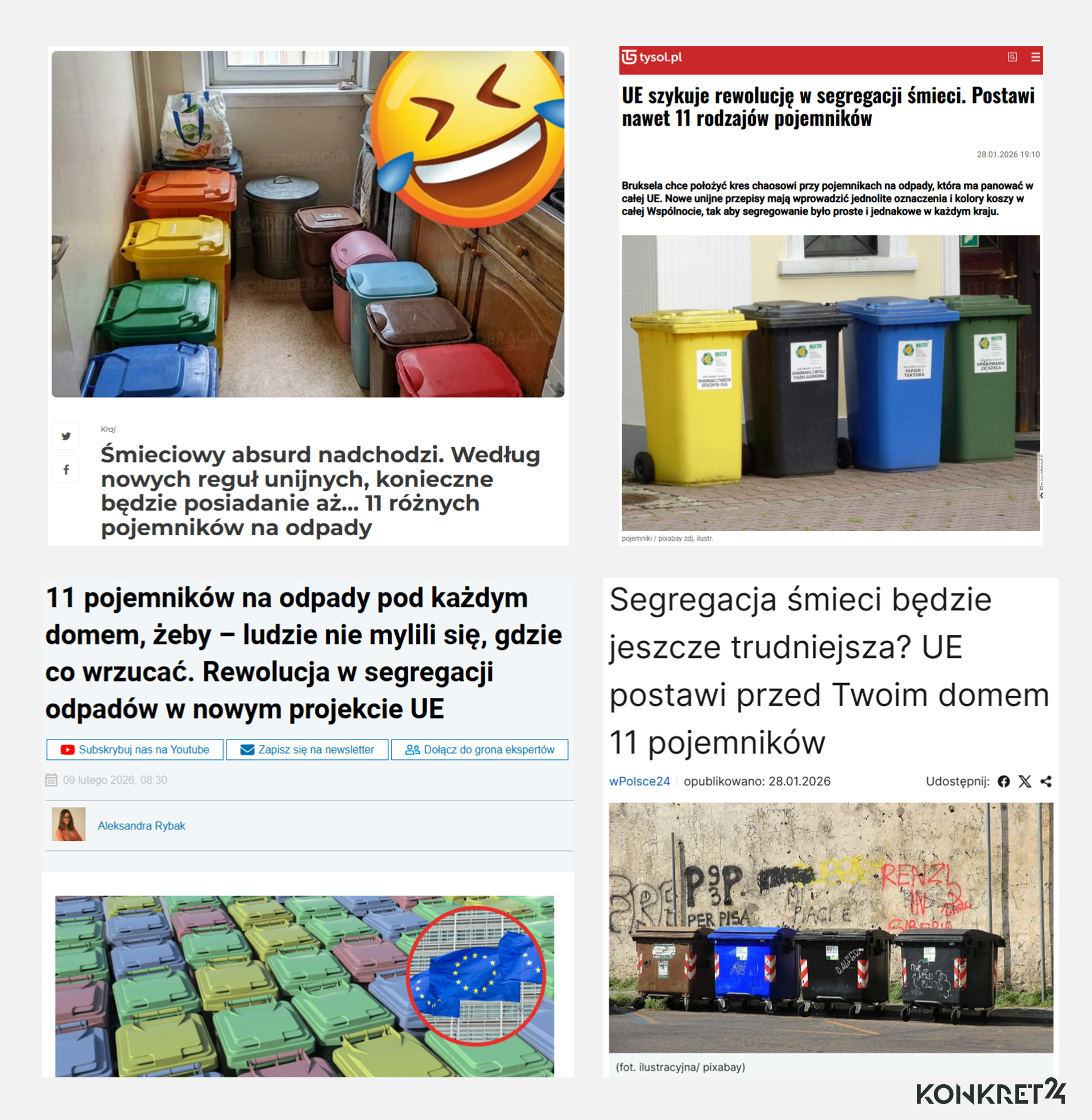 Doniesienia o 11 koszach na śmieci "pod domem" podchwyciły niektóre portale