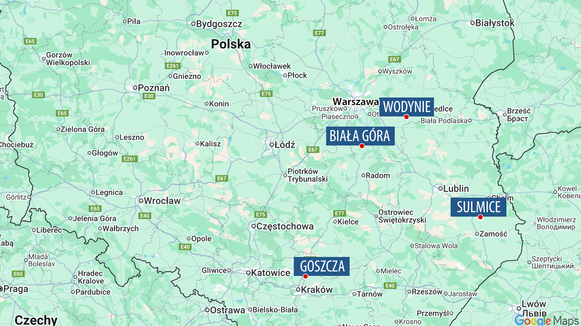 Miejsca, w których odnaleziono obiekty