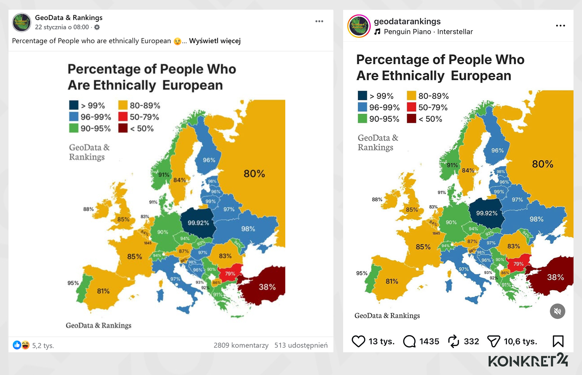Mapy oryginalnie ukazały się na anglojęzycznym koncie. Tam również nie podano skąd pochodzą dane