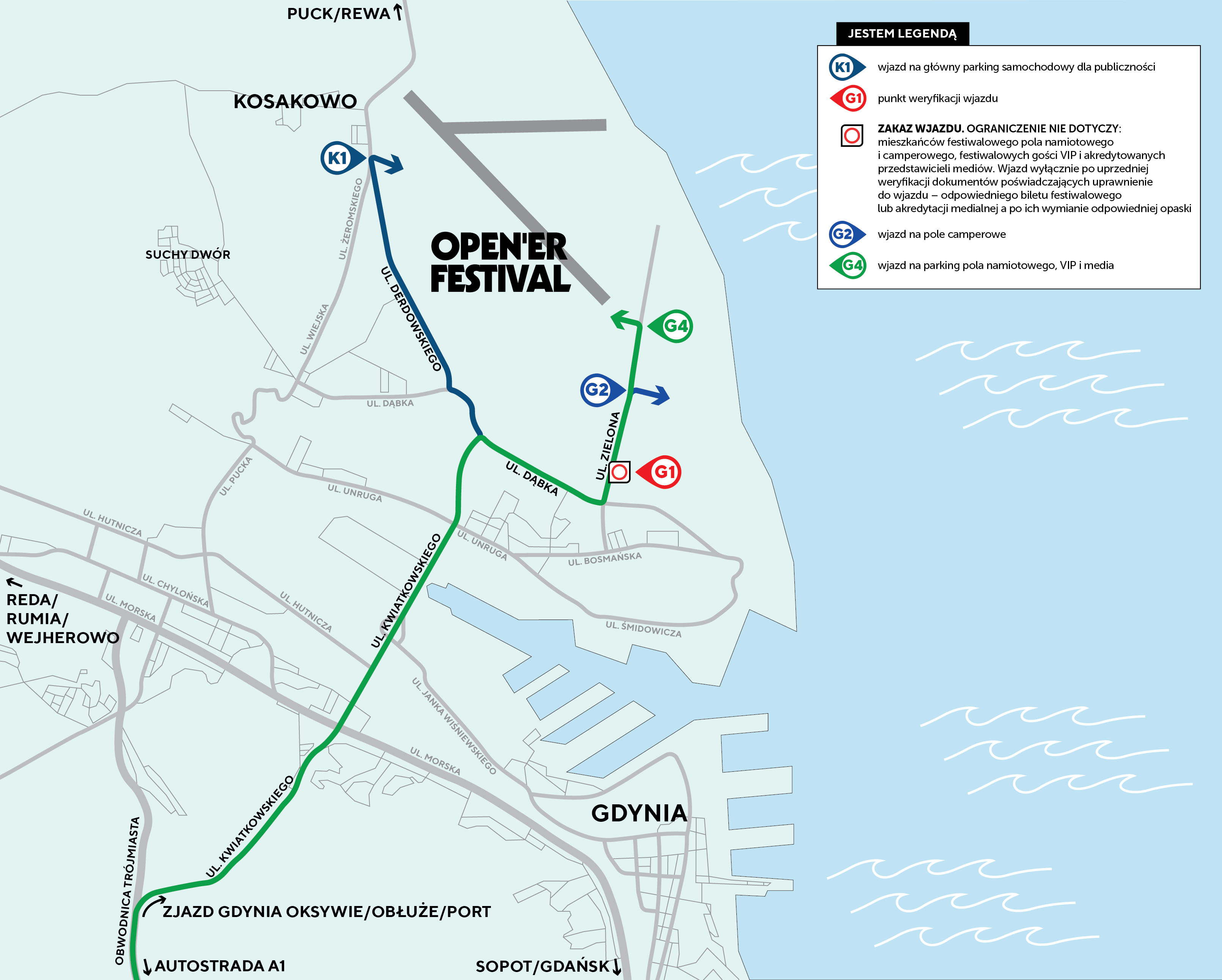Open'er Festival 2026 -  mapa dojazdowa 