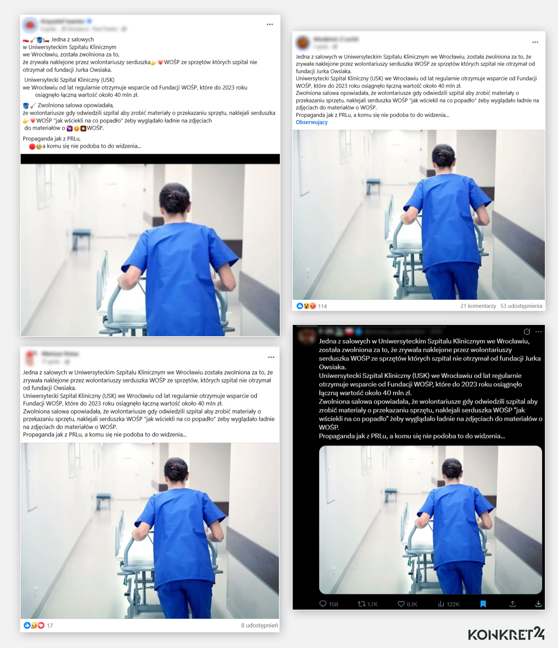 Wpisy na X i Facebooku o zwolnionej salowej