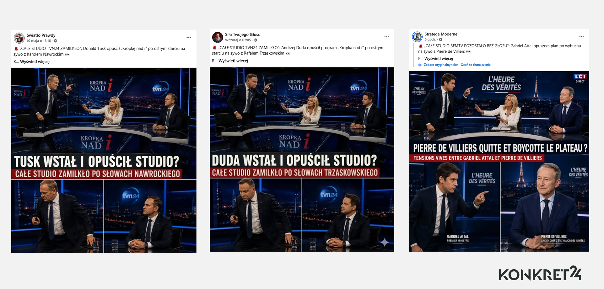 Ten sam fejk w trzech różnych odsłonach