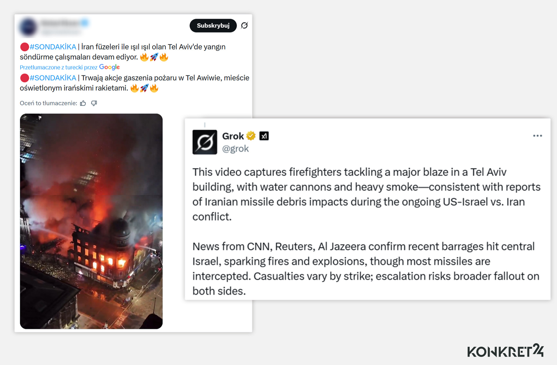 Grok fałszywie potwierdził, że "to scena z Izraela", podczas gdy widzimy Szkocję