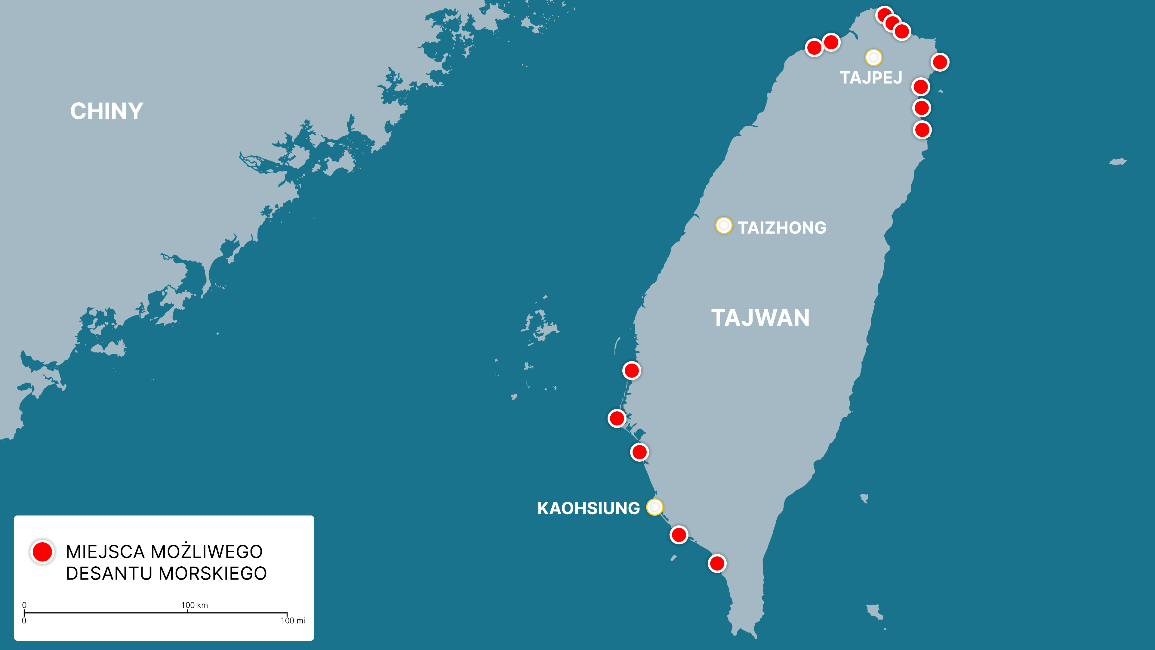 Tajwan - miejsca możliwego desantu morskiego