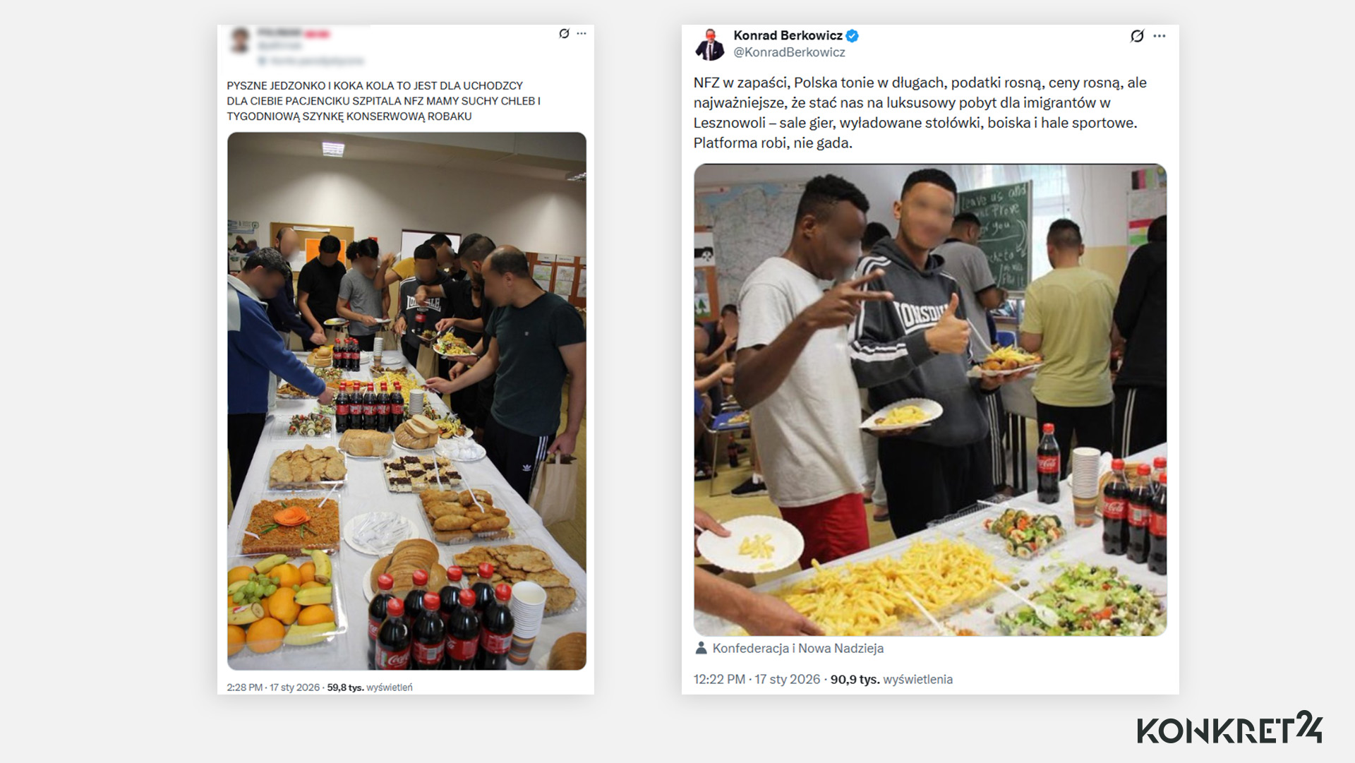 Poseł Konfederacji fałszywie informował, że to stołówka w ośrodku w Lesznowoli. A profile szerzące dezinformację - że tak wygląda stołówka dla uchodźców  