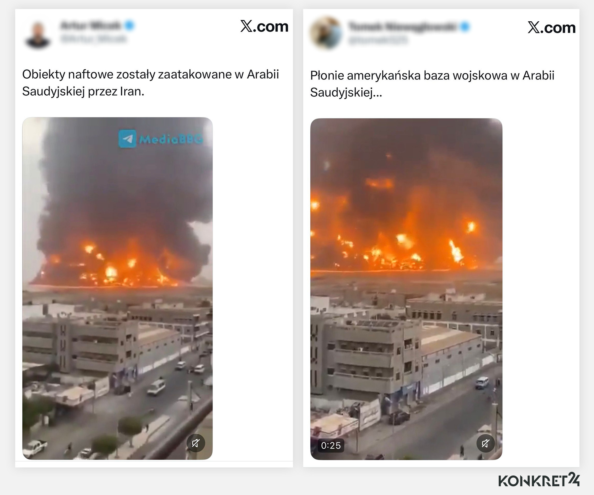 Ten film rozchodził się z informacją, że w Arabii Saudyjskiej płoną "obiekty naftowe" albo "amerykańska baza"