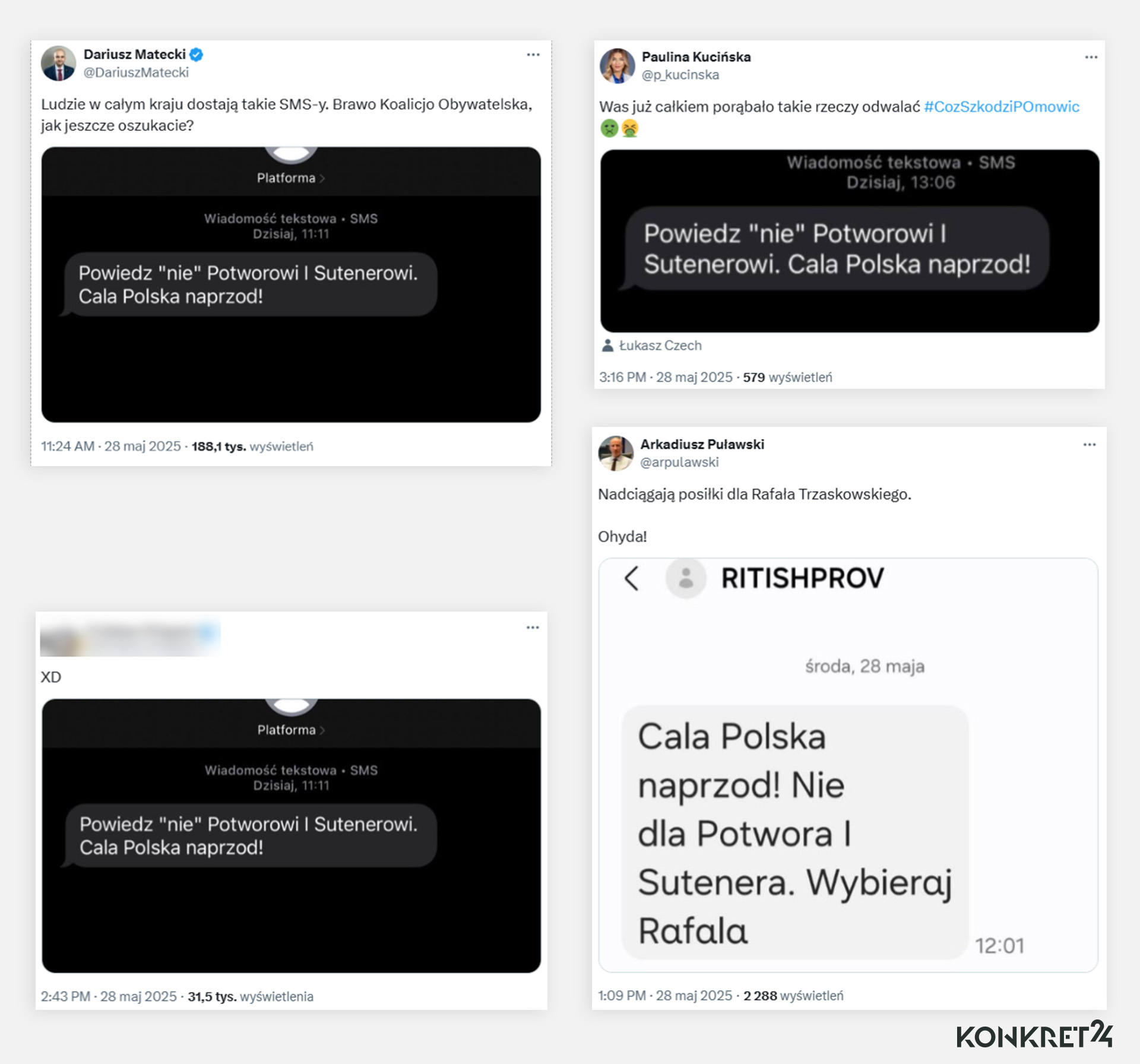 Posty z fałszywymi SMS-ami publikowali m.in. politycy PiS