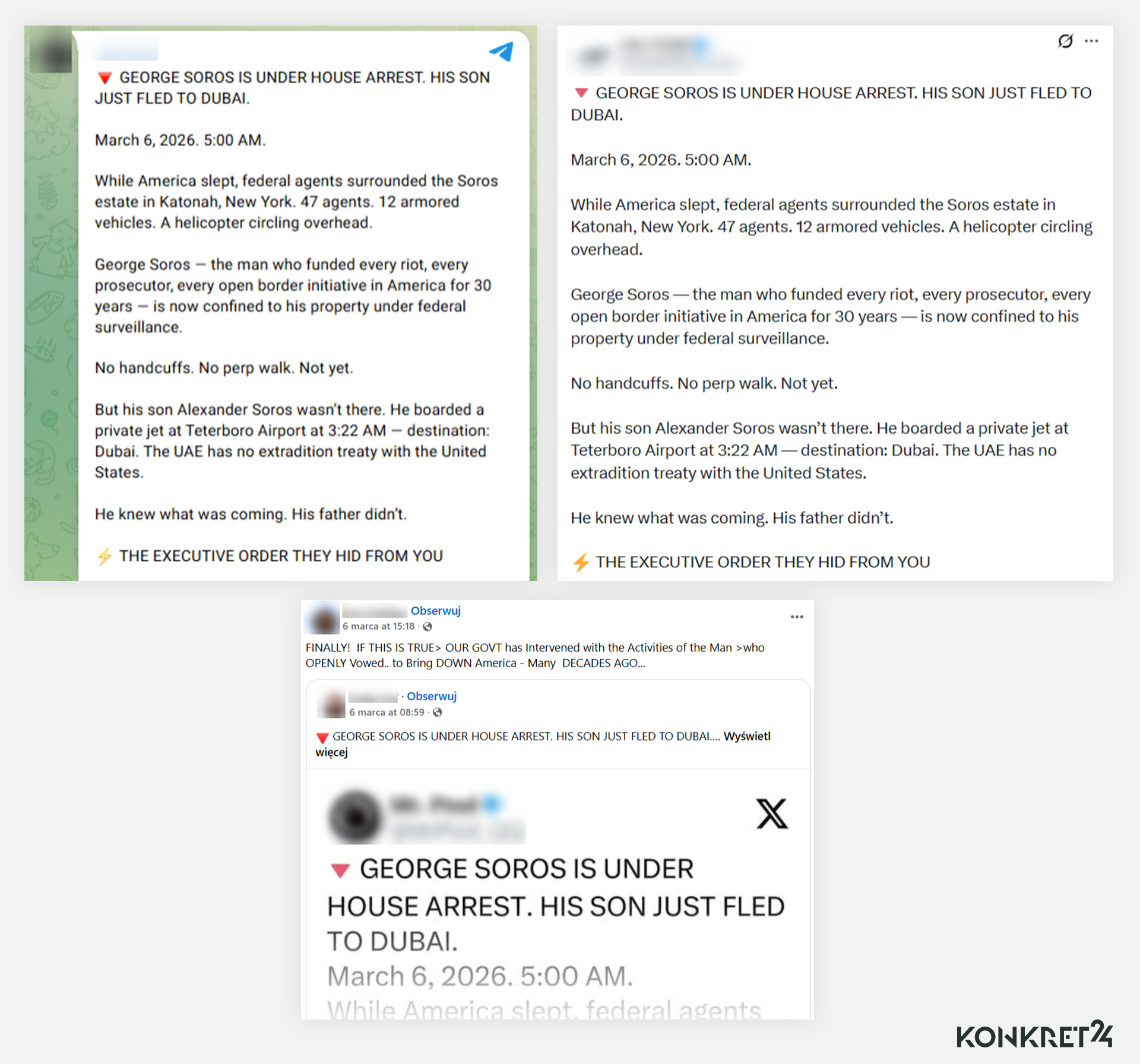 Źródłem doniesień był popularny "łańcuszek" publikowany na Telegramie i w serwisie X