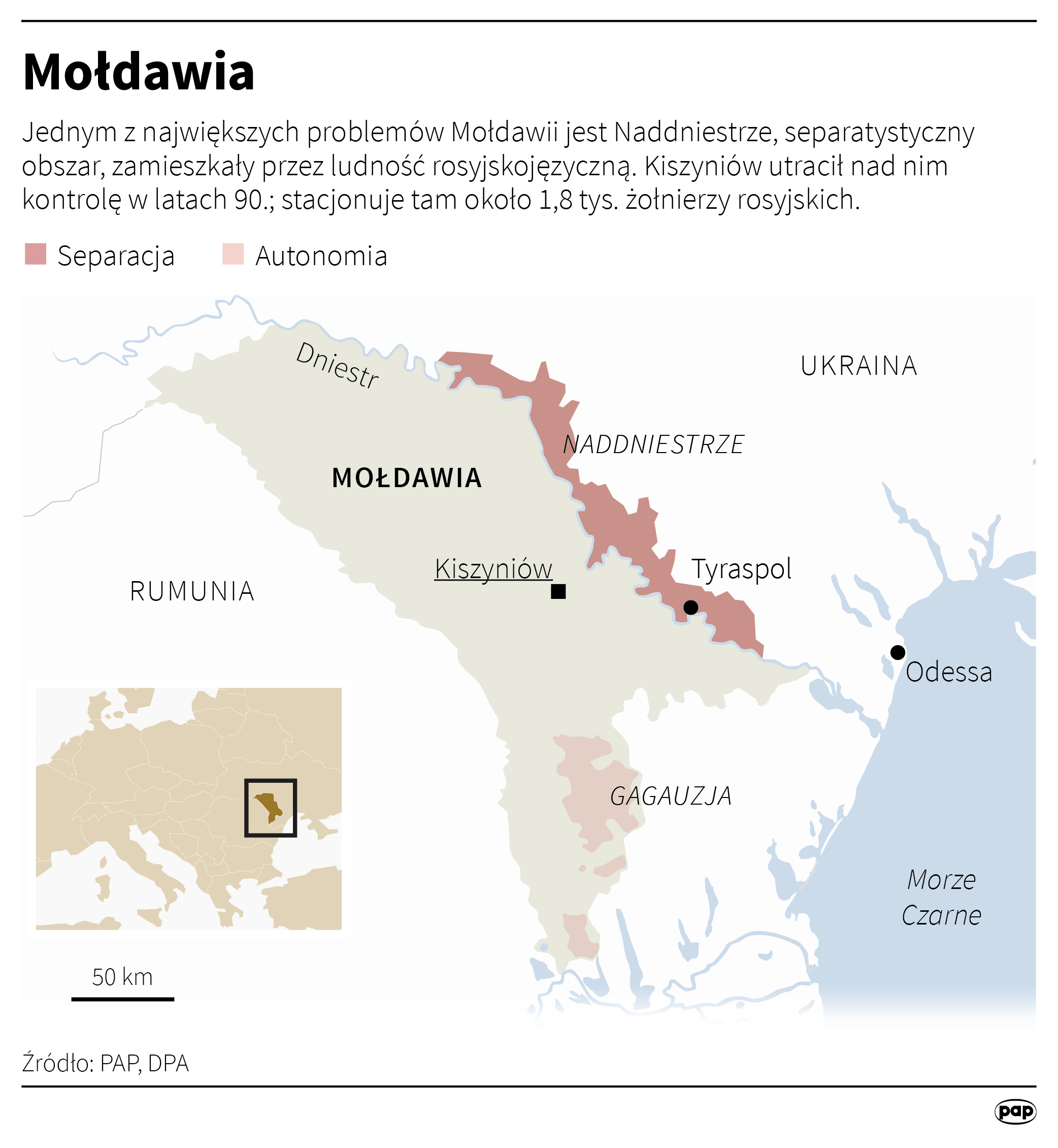 Naddniestrze jest separatystycznym regionem Mołdawii 