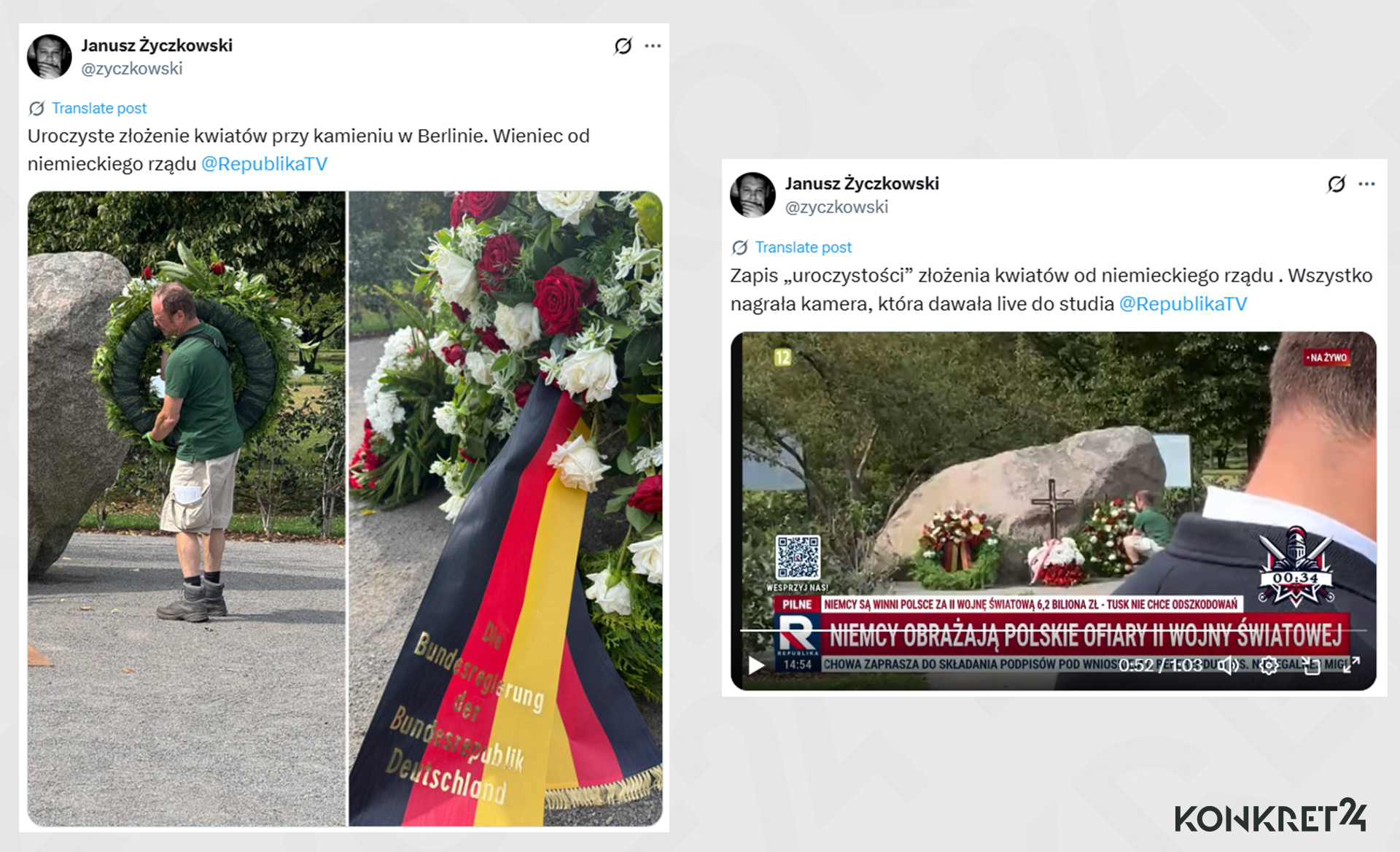 Fałszywa informacja pracownika TV Republiki o "uroczystym złożeniu kwiatów"