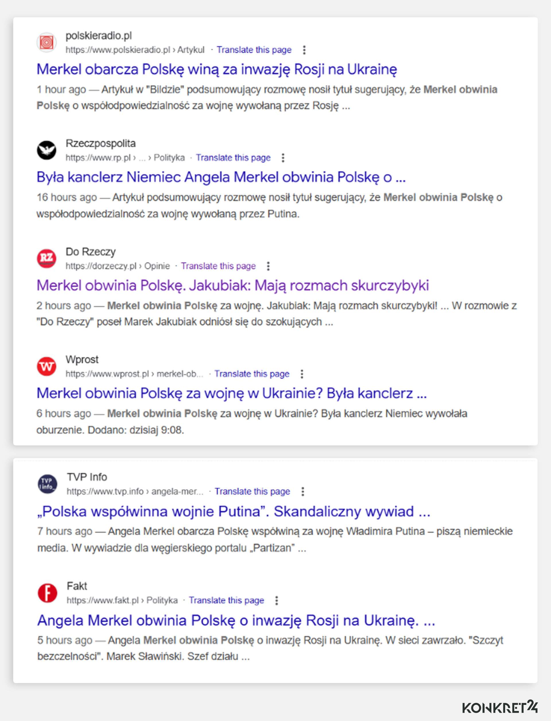 Dużo polskich mediów powieliło interpretację niemieckiego dziennika "Bild", jakoby Merkel obwiniła Polskę za inwazję Rosji na Ukrainę  