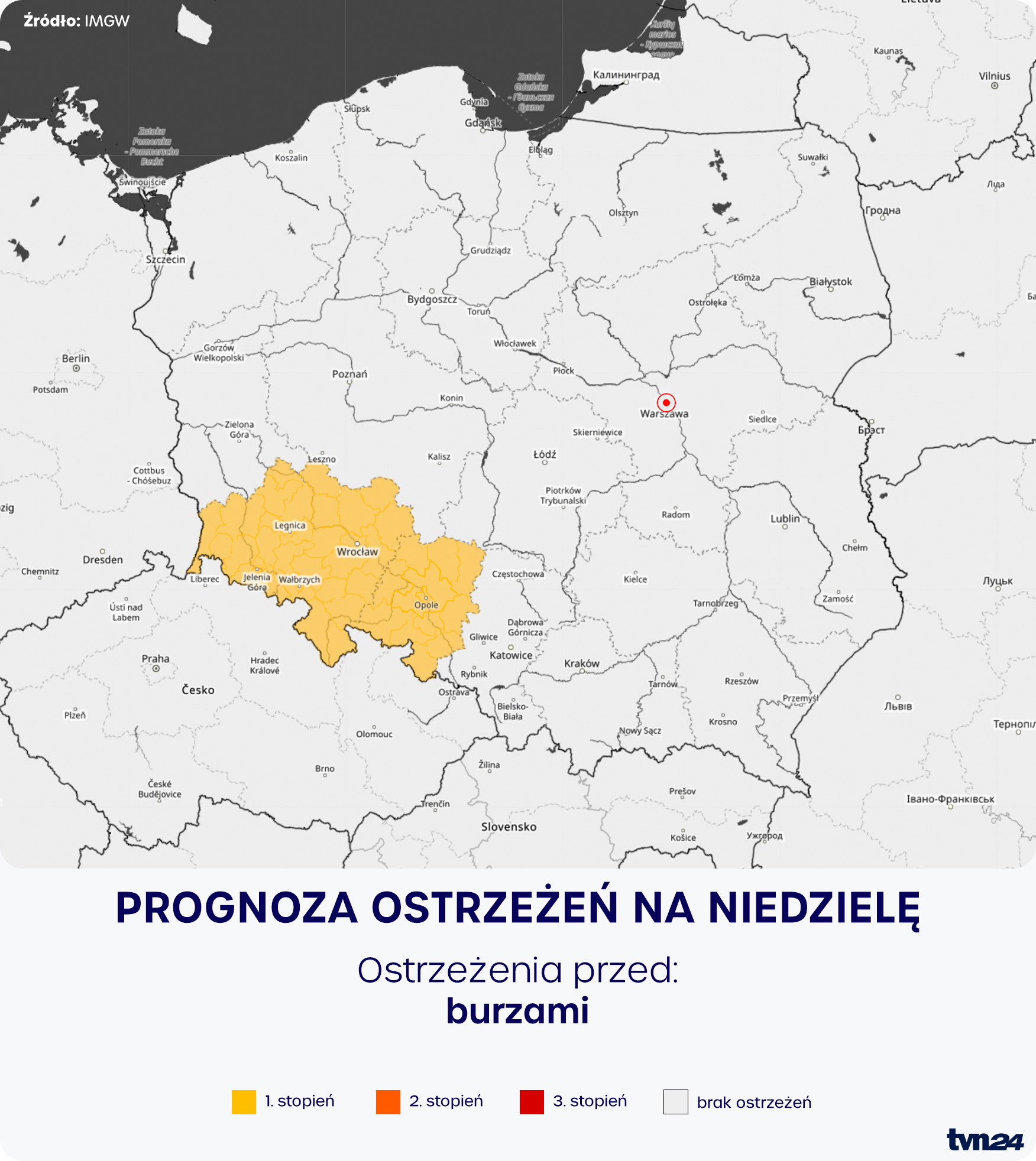 Prognoza zagrożeń IMGW na niedzielę