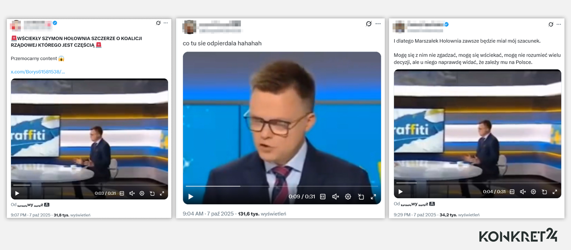 Zmanipulowane wideo z wywiadu z Szymonem Hołownią generuje tysiące wyświetleń na platformie X  