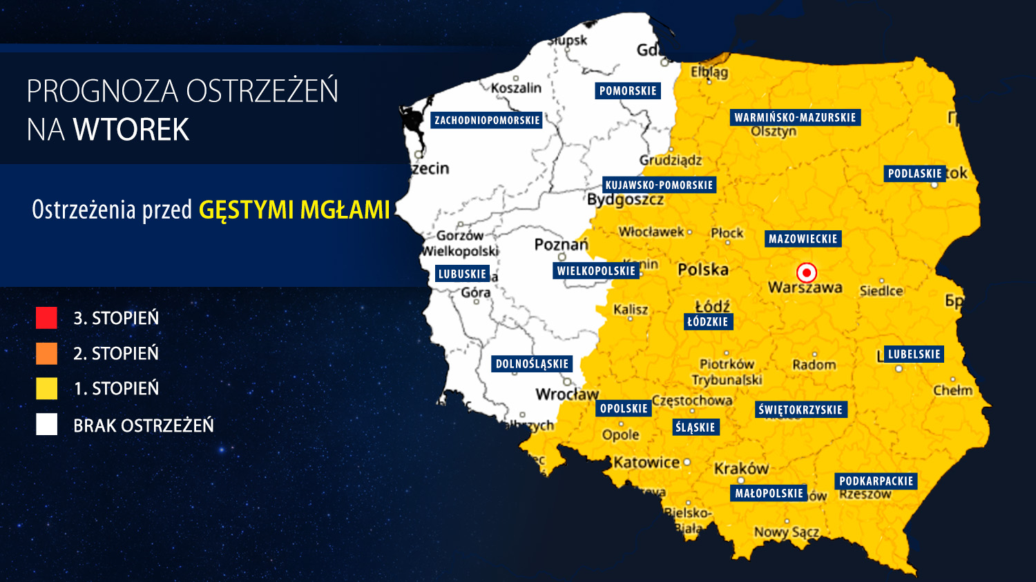 Prognoza zagrożeń IMGW na wtorek