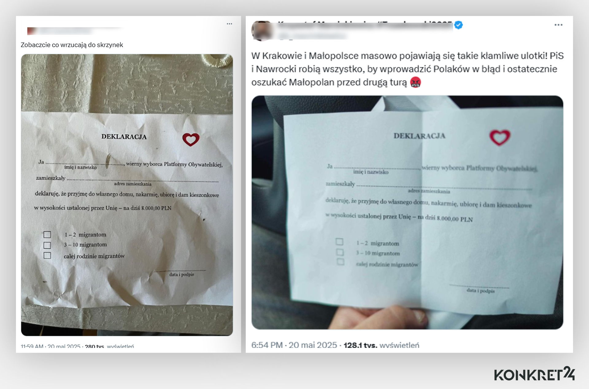 Po 18 maja zdjęcia z deklaracją-fałszywką znowu zaczęły się pojawiać w mediach społecznościowych 