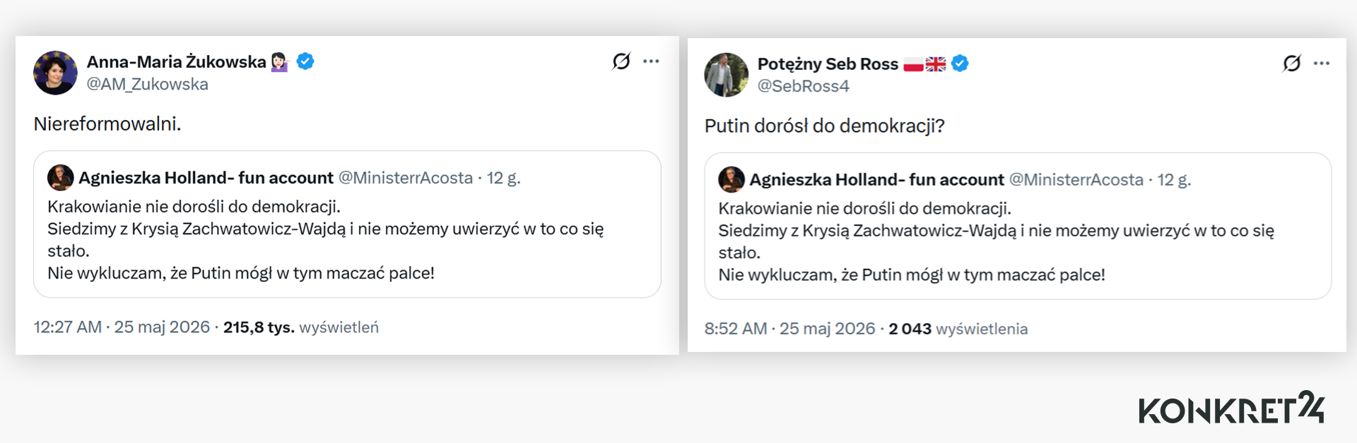 Na rzekomy wpis Agnieszki Holland nabierali się m.in. politycy