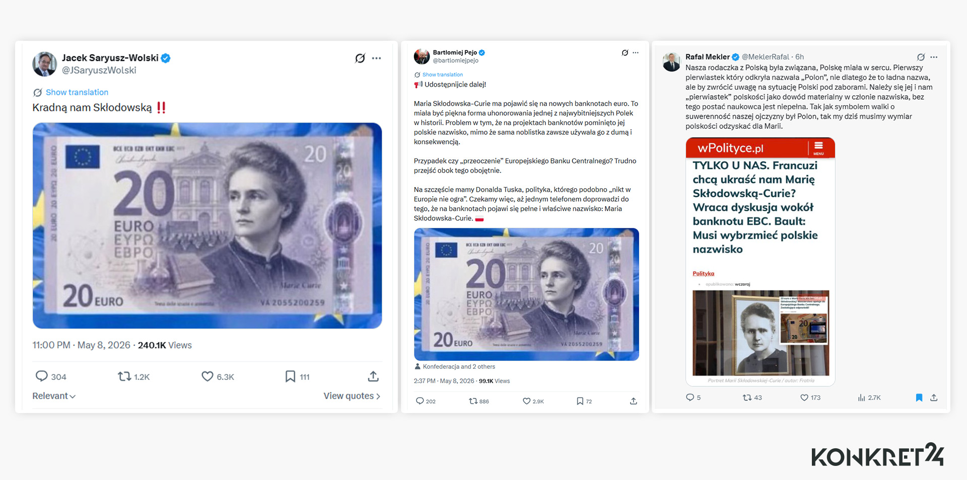 Polscy politycy twierdzą, że Europejski Bank Centralny pominął polski człon nazwiska noblistki